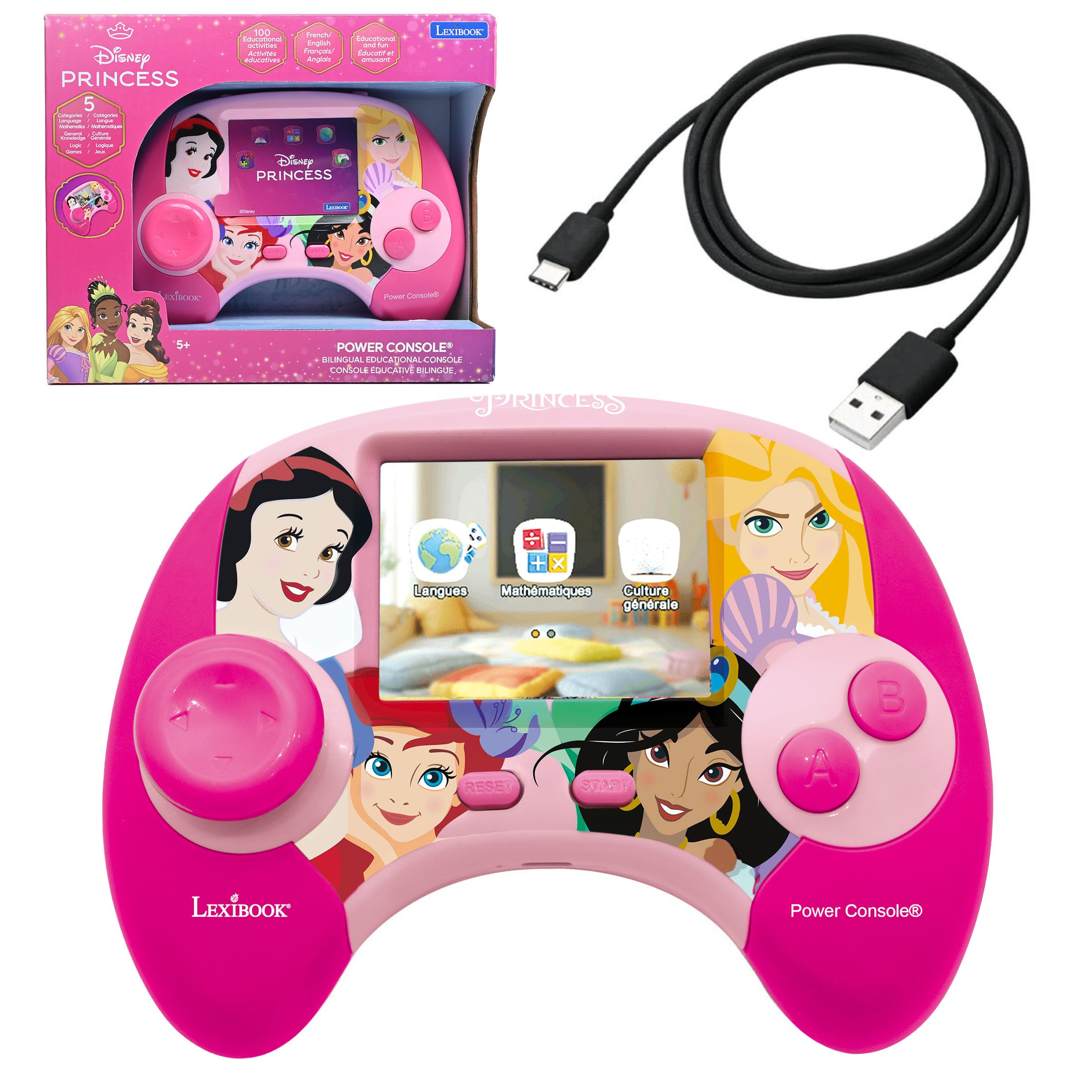 Lexibook Disney Princess Power Console® - Bilingual Educational Game Console with 100 Activities (French/English), Ages 4+ 1