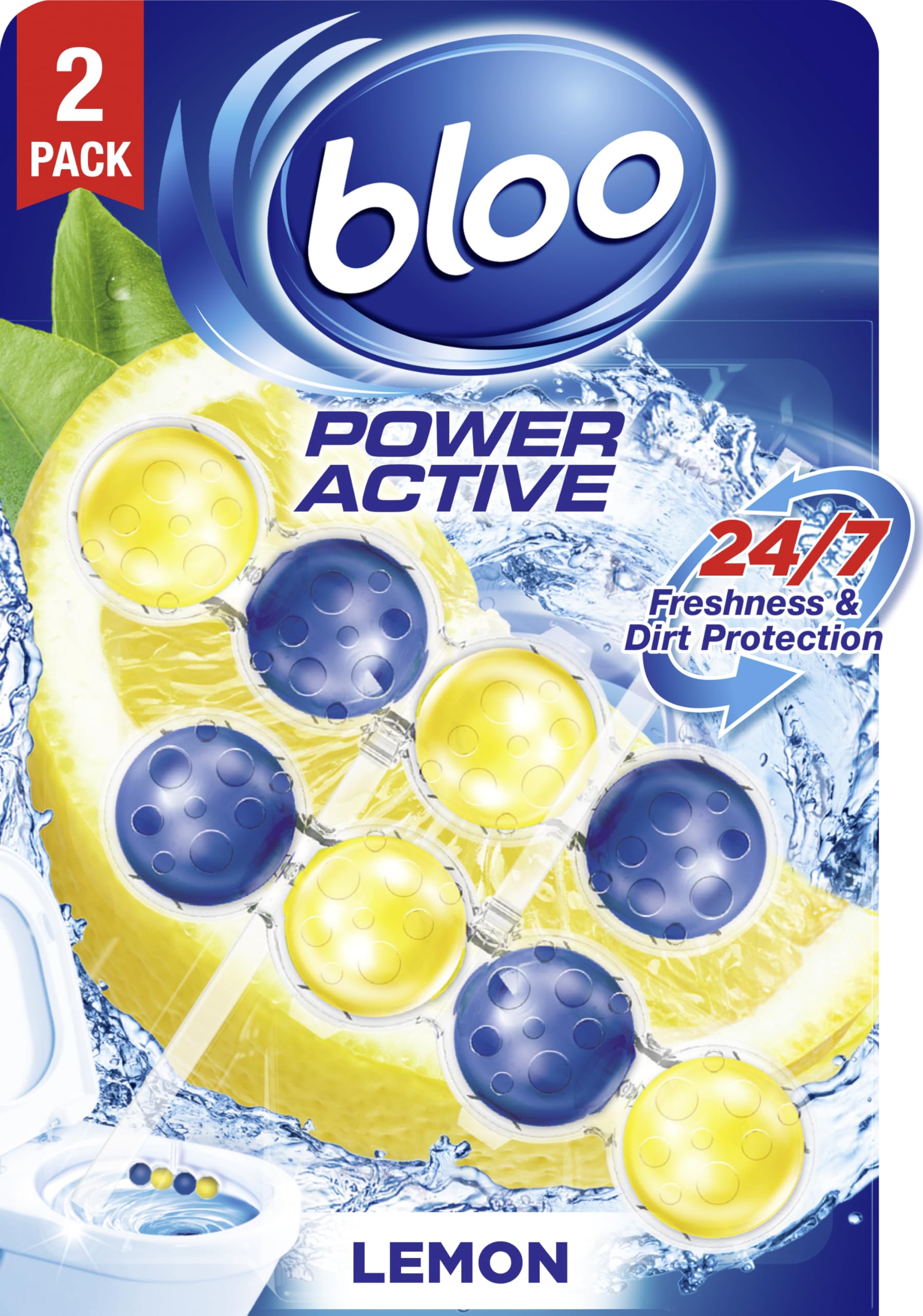 Bloo Power Active Toilettenrandstein – Zitronenduft mit Anti-Kalk- und Schaumreinigung (240 Spülungen)