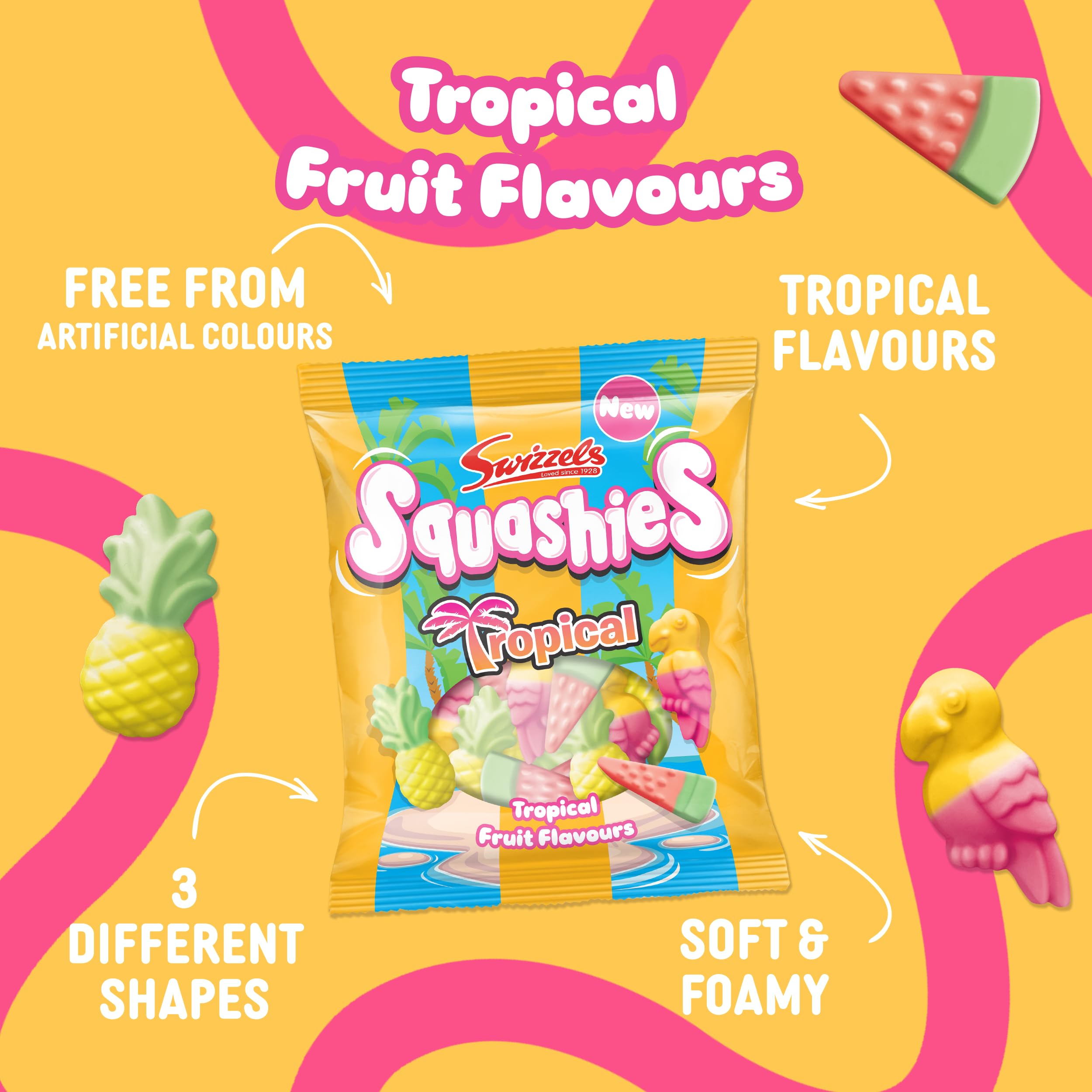 Swizzels Squashies Tropical Flavour 100g – Fruchtige Kaubonbons mit lustigen Formen 3
