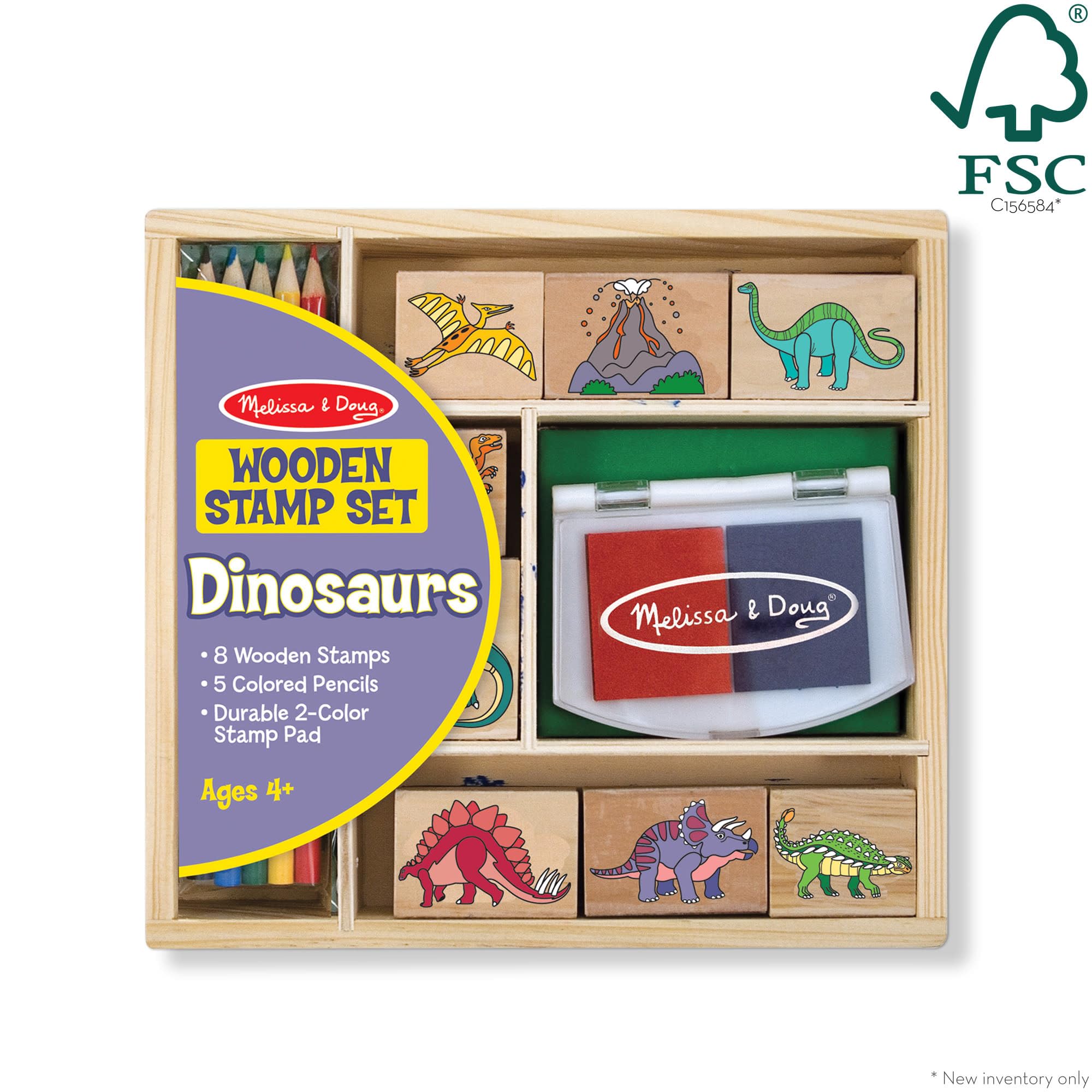 Melissa & Doug Dinosaur Stamp Set - 8 Stamps, 2-Color Inkpad & Colored Pencils, Ages 4+ 10