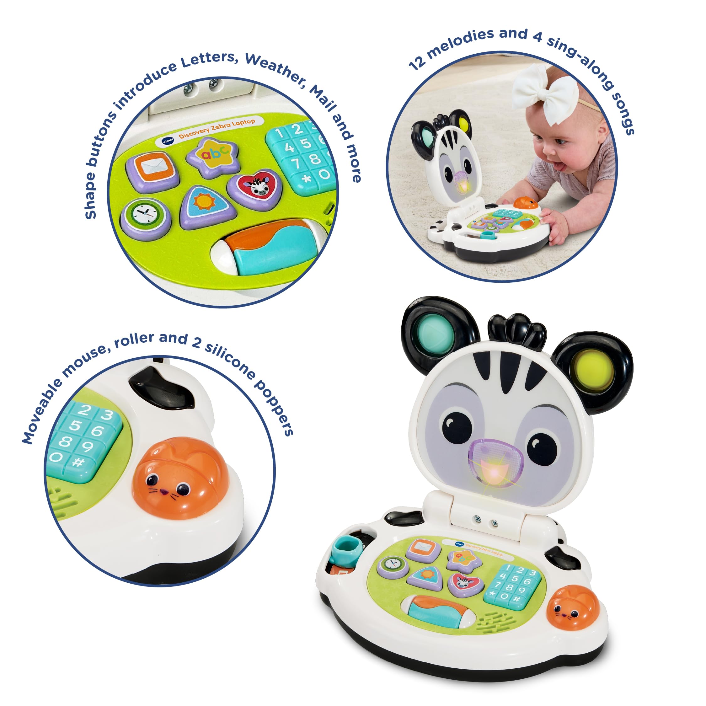 VTech Baby Discovery Zebra Laptop - Interactive Learning Toy for Ages 3-24 Months
