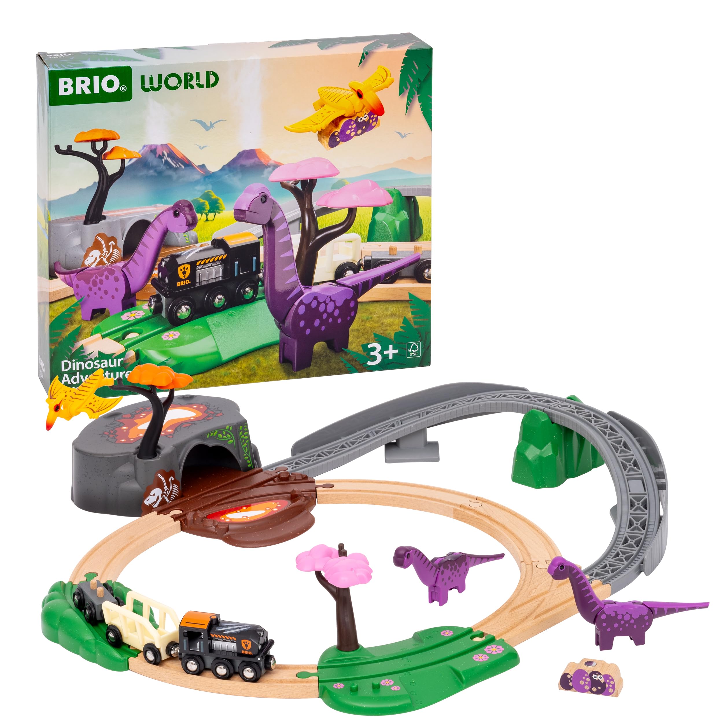 BRIO World Dinosaur Adventure Train Set - Wooden Train Playset for Kids 3 Years+