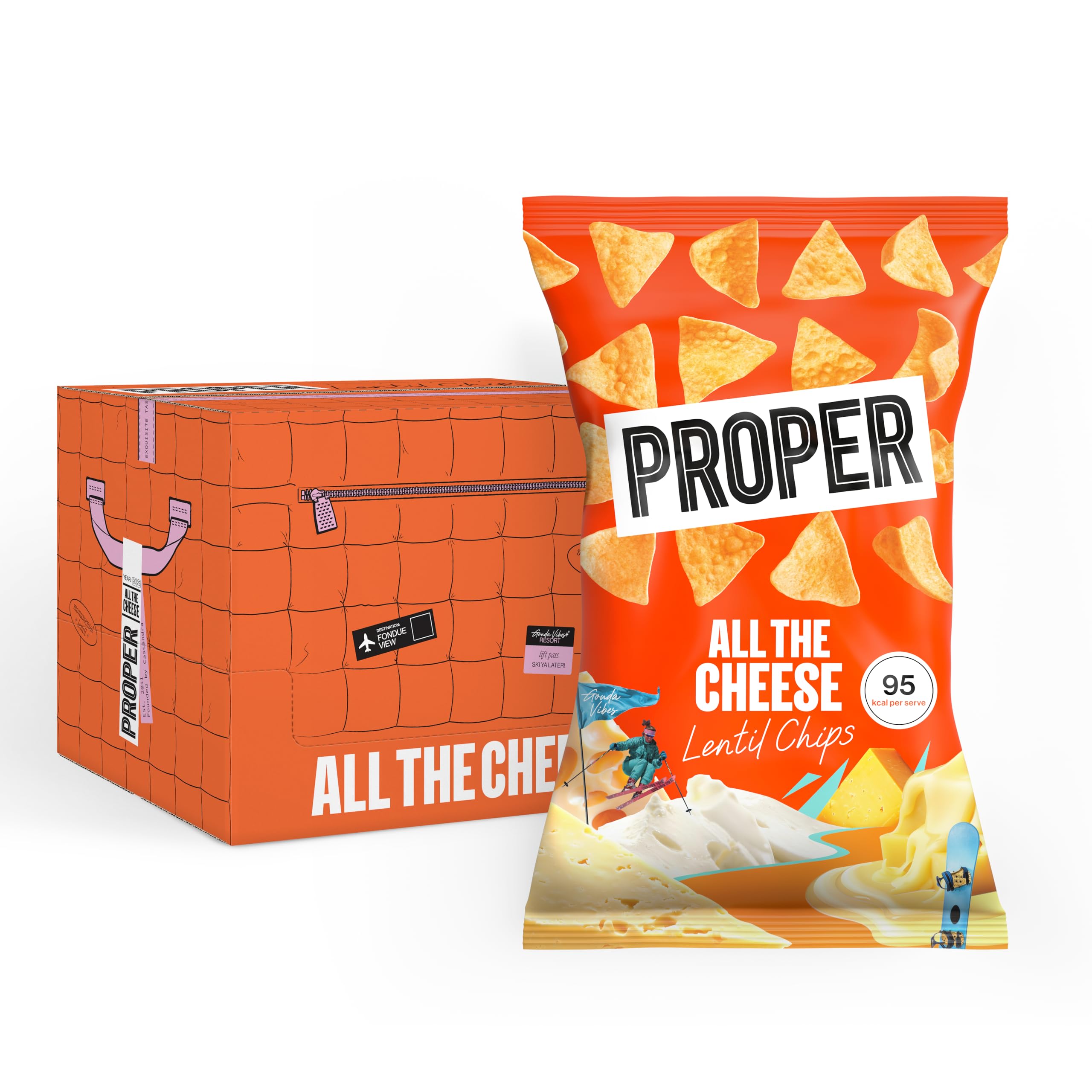 PROPER All the Cheese Lentil Chips - Protein Rich, Gluten Free | 8 x 85g Multipack