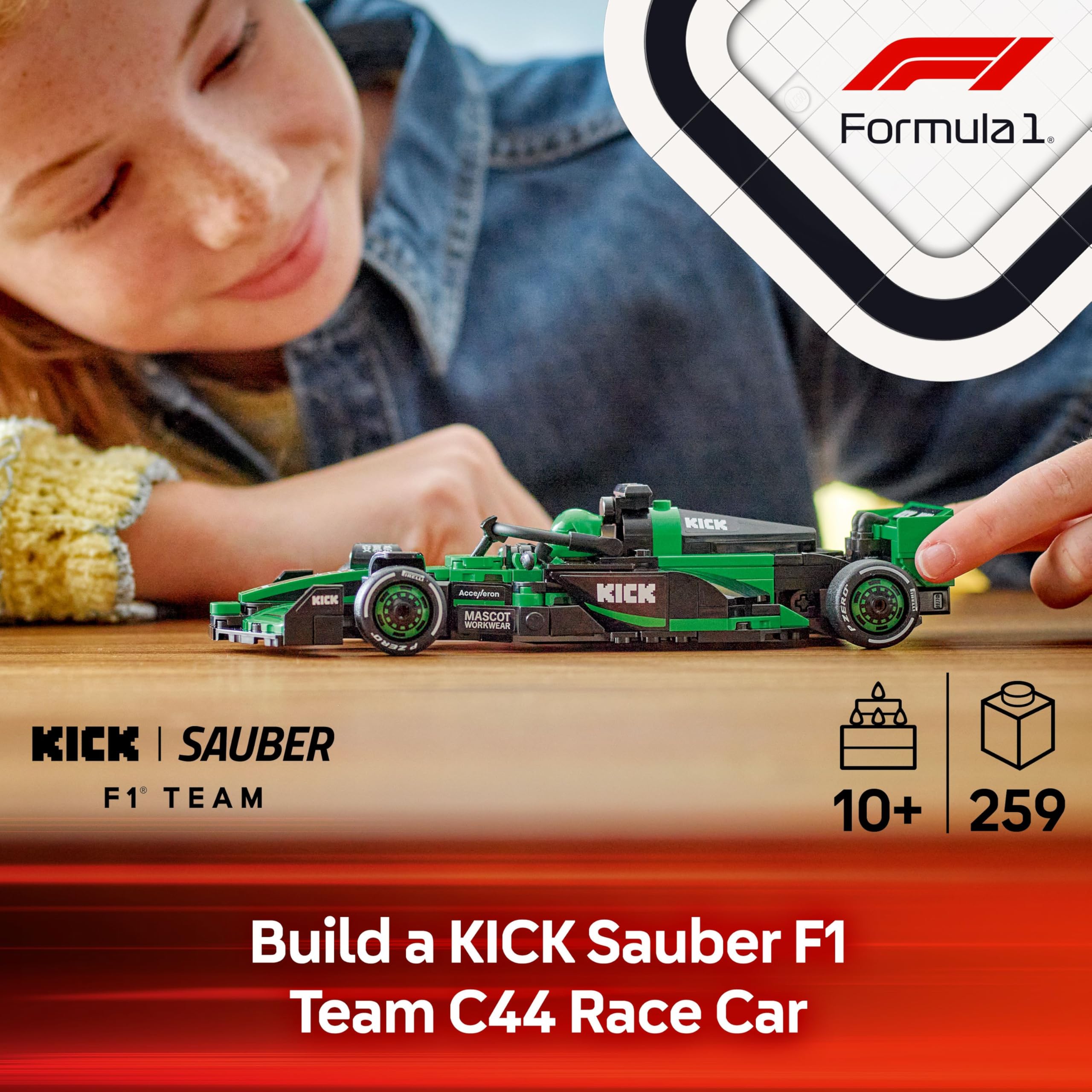 LEGO Speed Champions KICK Sauber F1 Team C44 Race Car Toy - Buildable F1 Model with Driver Minifigure for Ages 10+