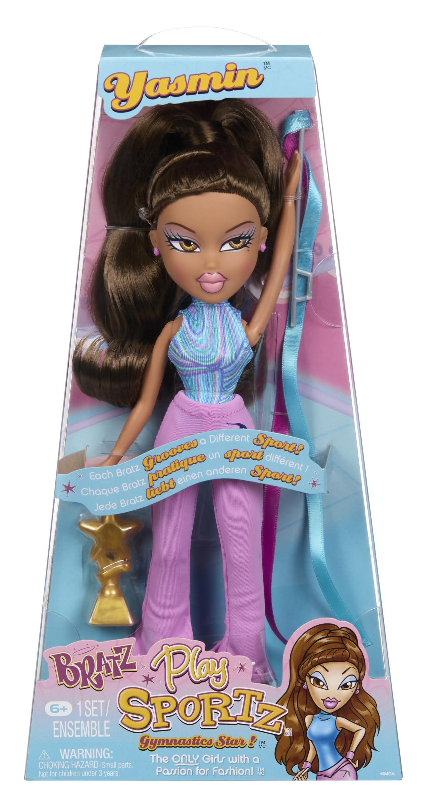 Bratz Play Sportz Yasmin Gymnastics Fashion Doll with Ribbon Accessory - Ages 3-10