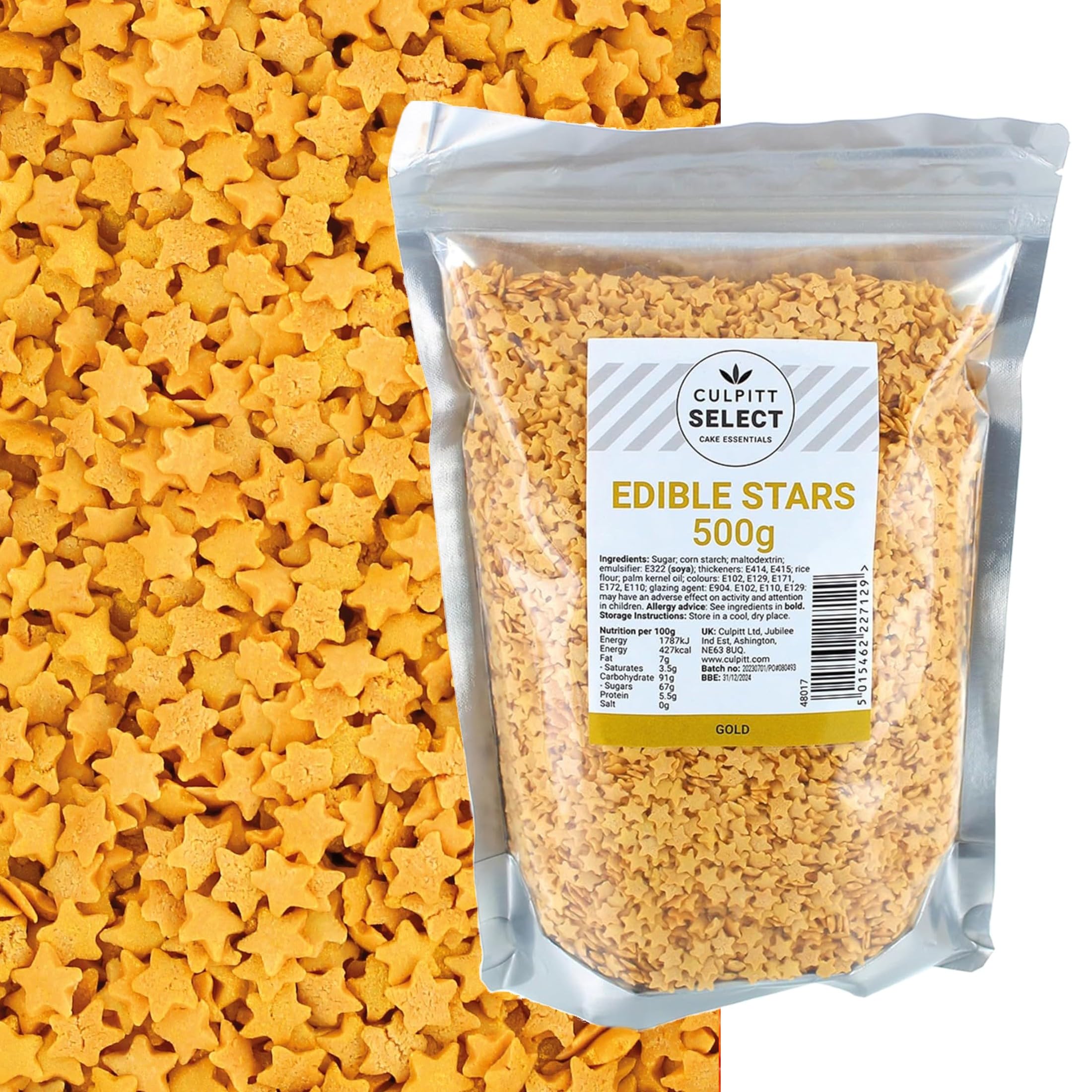 Culpitt Select Edible Gold Stars - Cake Sprinkle Decorations 500g 8