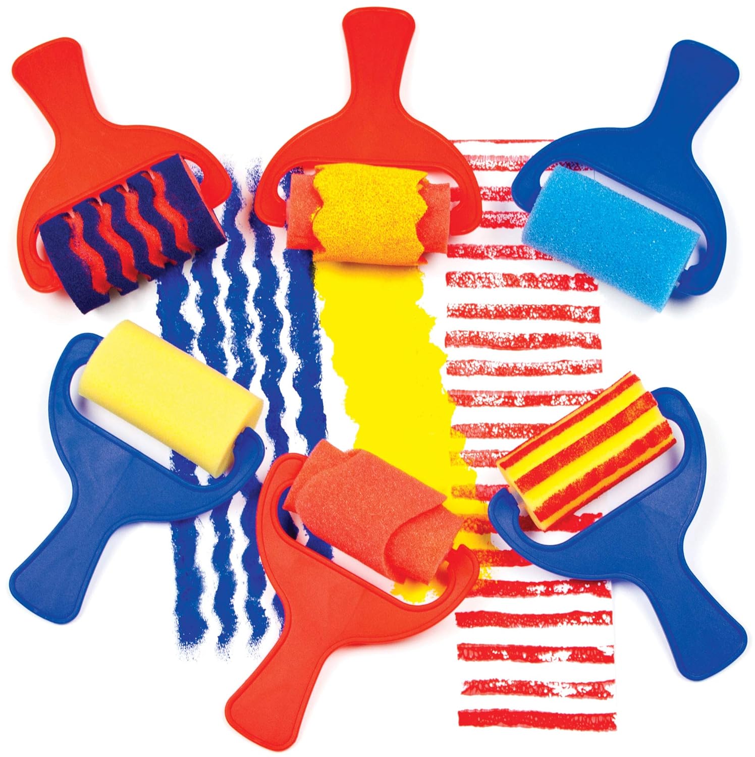Baker Ross Sponge Patterned Rollers Set of 6 - Assorted Colors for Kids' Arts & Crafts