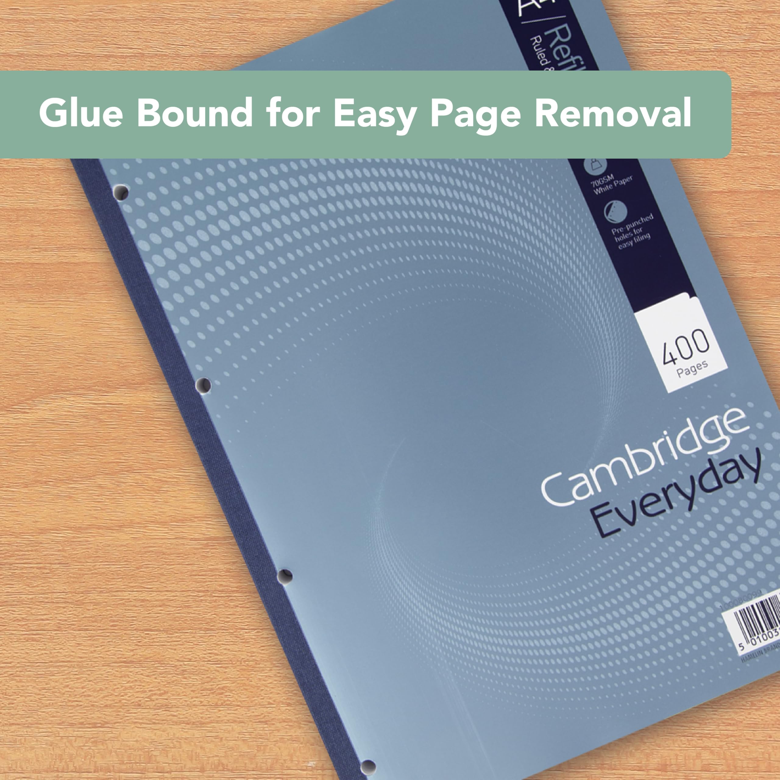 Cambridge A4 Refill Pad - 400 Ruled Pages with Margin | 70gsm Paper | 4-Hole Punched 6
