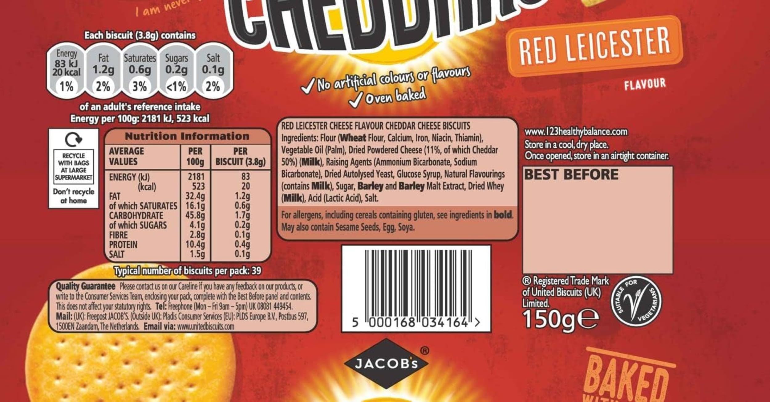 Jacob's Cheddars Käsekekse mit Red Leicester Geschmack, 150 g 4