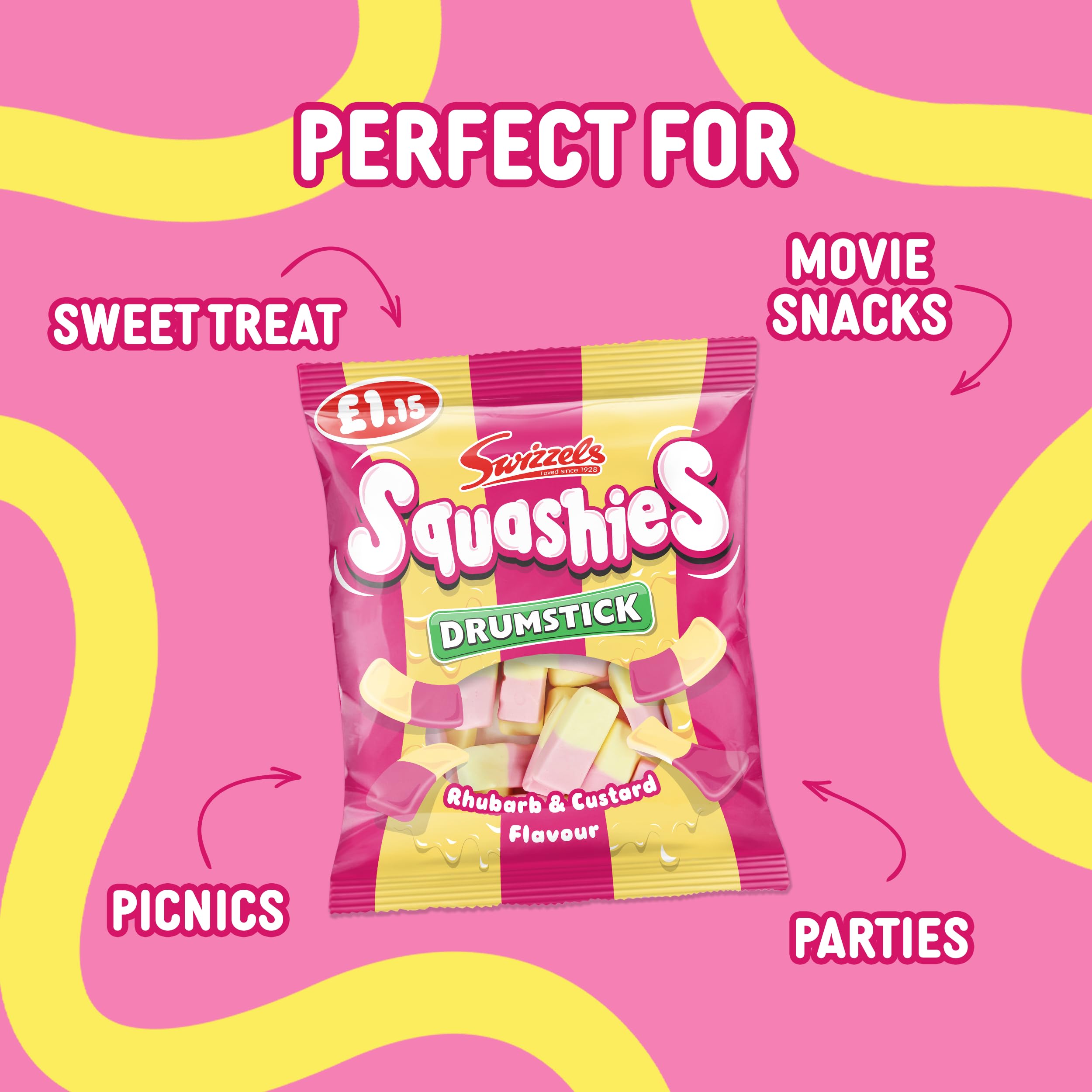 Swizzels Squashies Rhubarb & Custard Flavour Sweets | 120g Gummy Pack