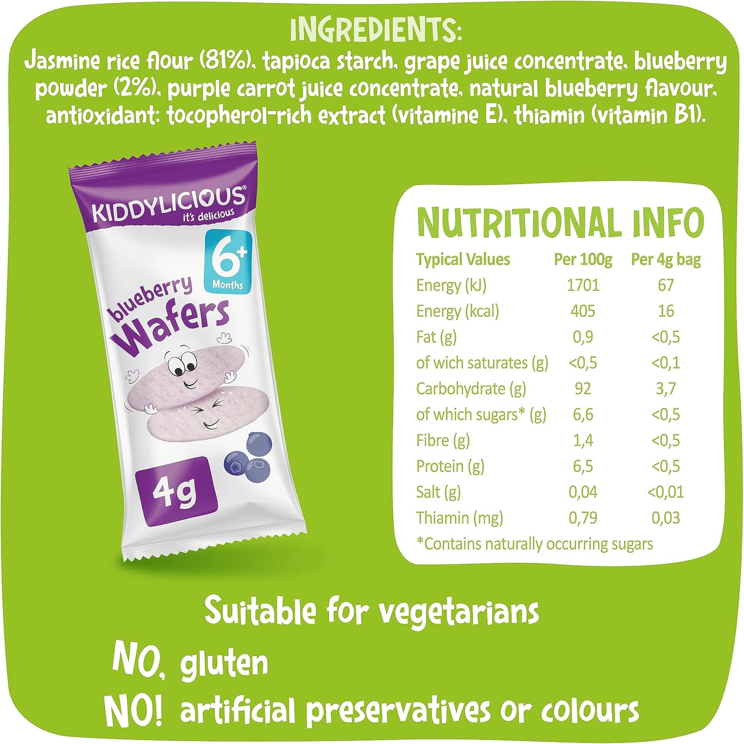 Kiddylicious - Blueberry Rice Wafers Gluten & Dairy Free Baby Snack 6