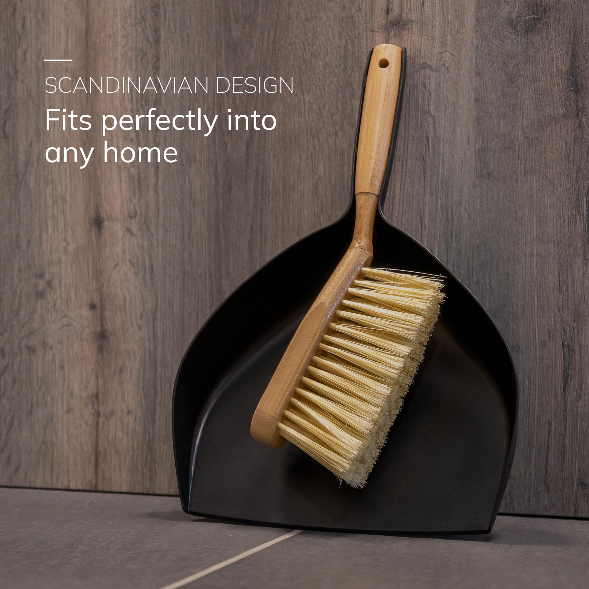 ENA Living Bamboo Dustpan & Brush Set - Eco-Labelled | Durable & User Friendly 3