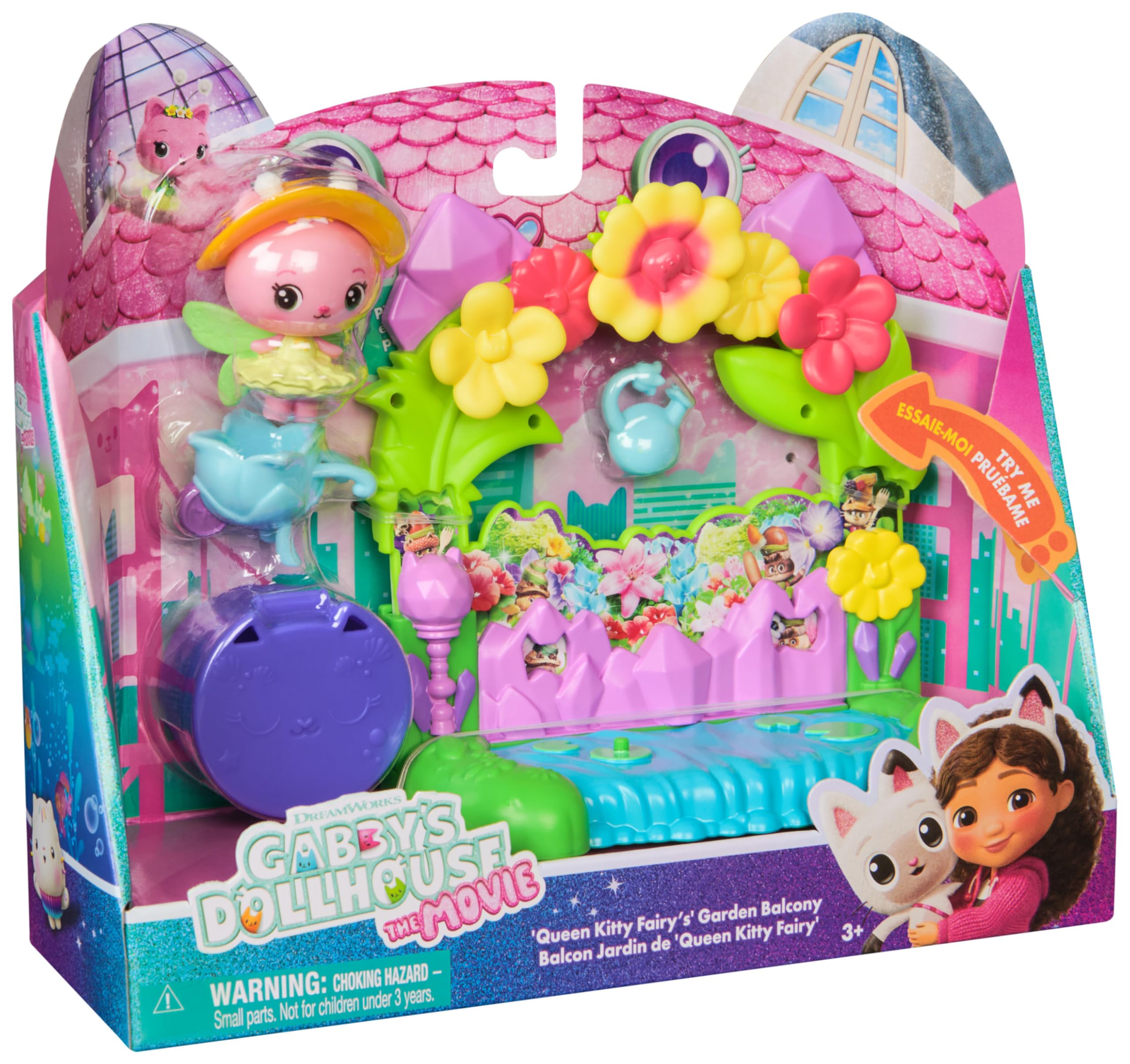 Queen Kitty Fairy's Garden Balcony Playset - 7-Piece Movie-Themed Dollhouse Accessory for Kids 3+ 4