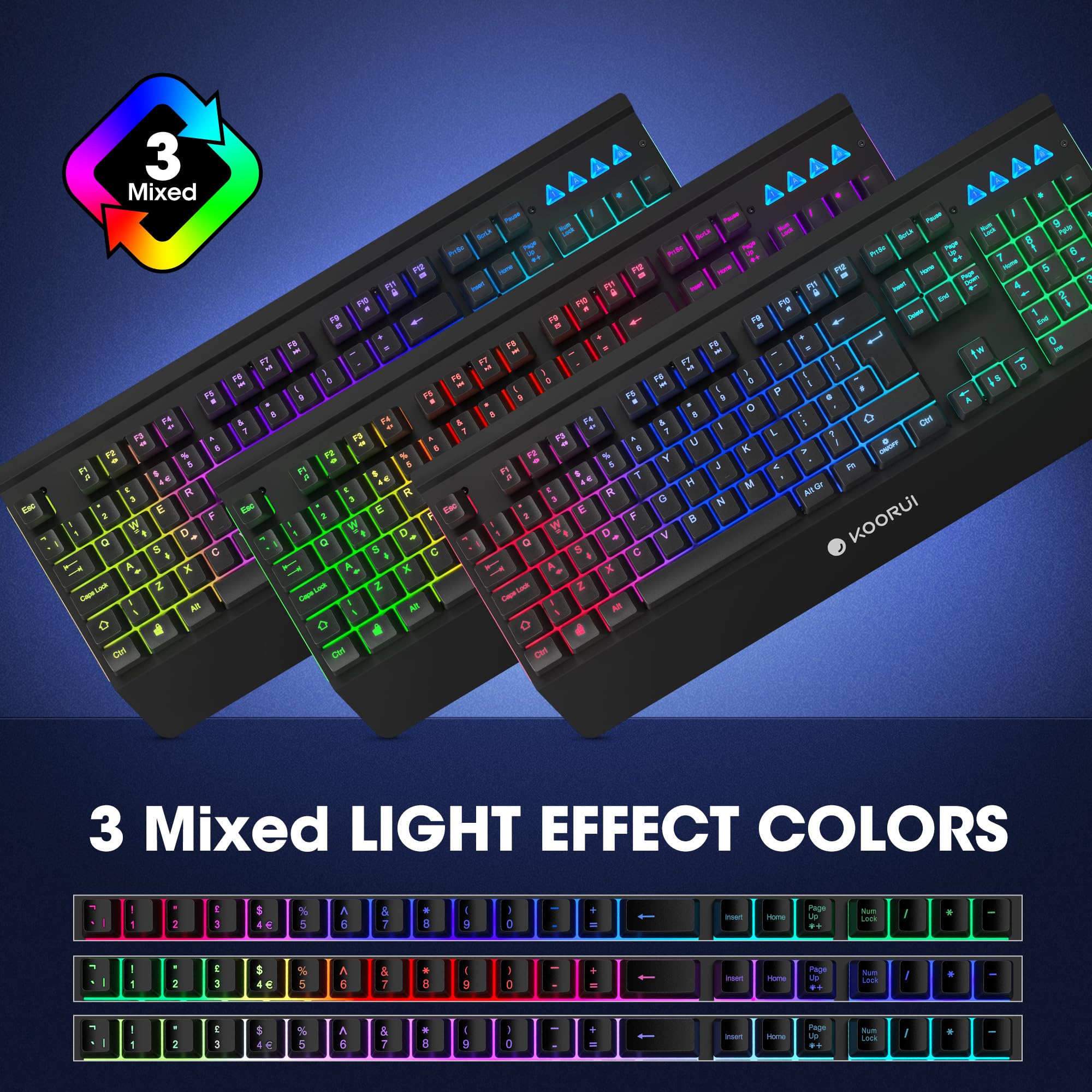 KOORUI Gaming-Tastatur-Maus-Set – 104-Tasten-QWERTY-Tastatur im mechanischen Stil mit Handballenauflage und 6-Tasten-Gaming-Maus, Schwarz 6