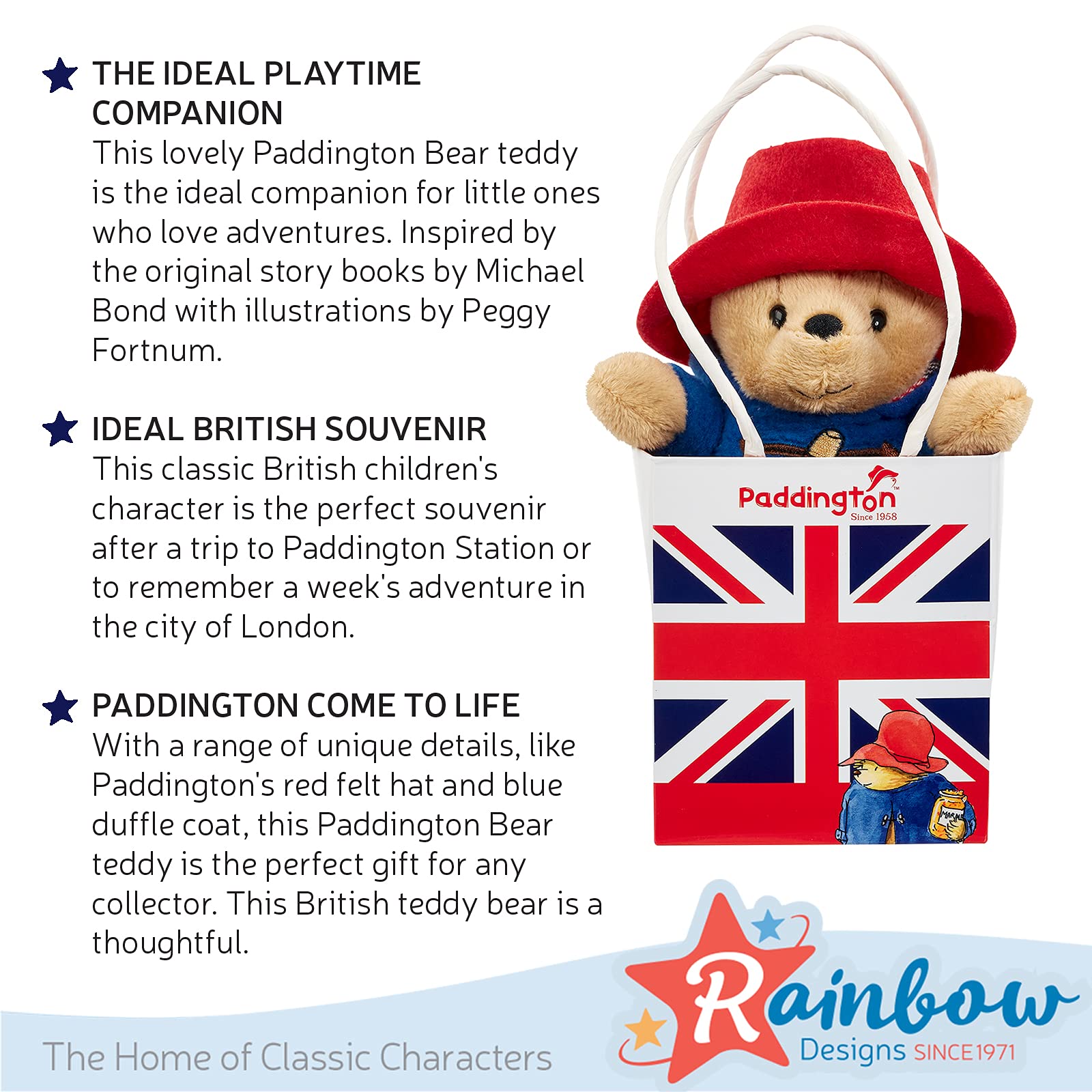 Rainbow Designs Paddington Bear Soft Toy - Suitable From Birth | Unisex Baby Gift | Iconic Red Hat & Blue Coat 4