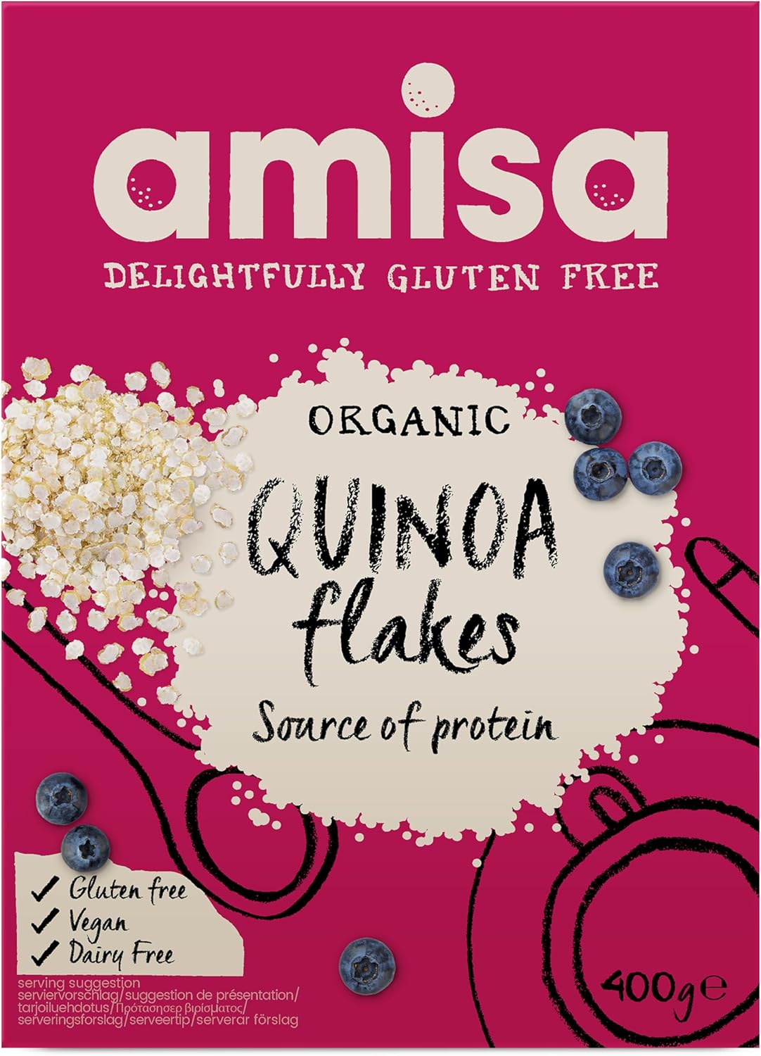 Amisa Organic Gluten Free Quinoa Flakes, 400g - Certified Organic & Gluten-Free Whole Grain Cereal