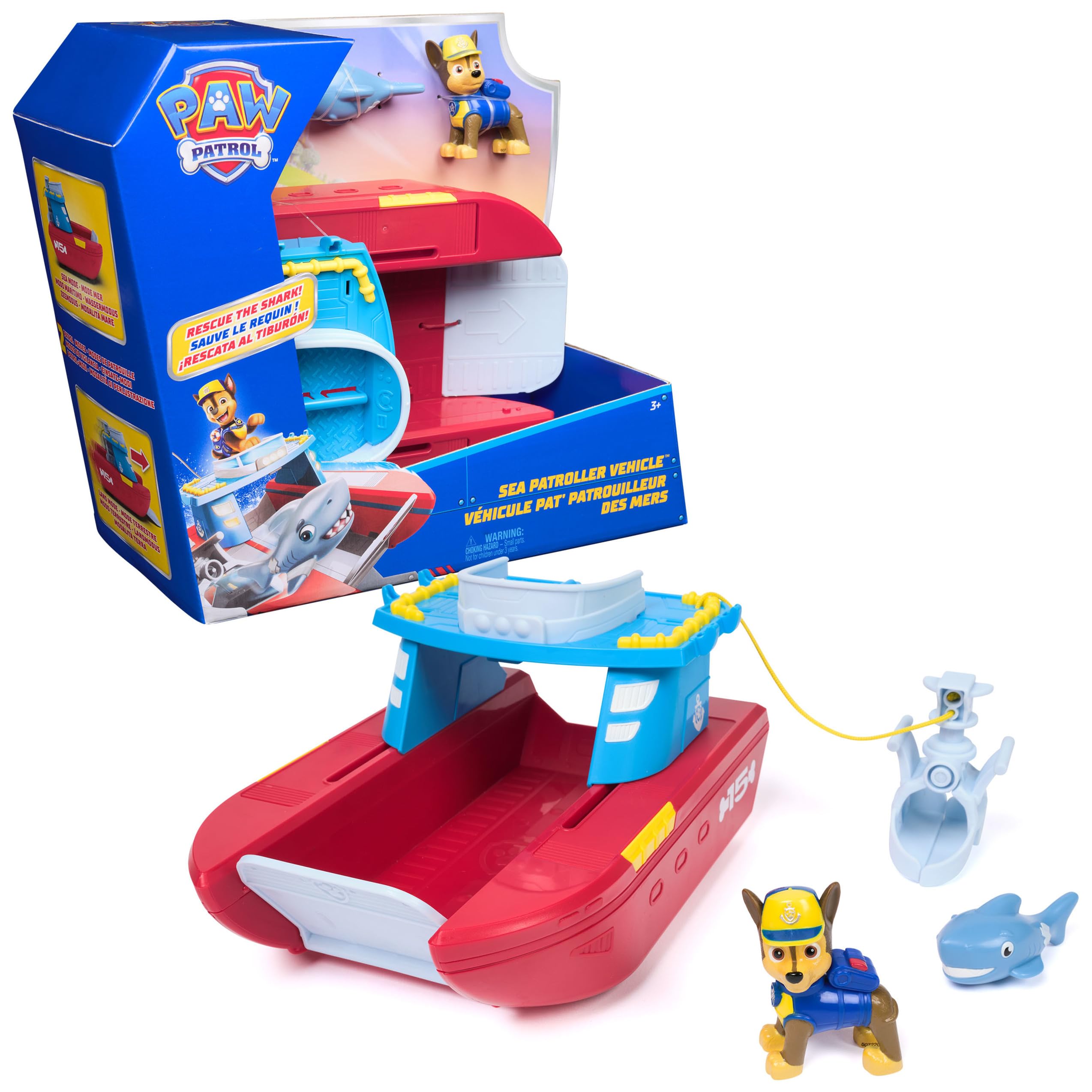 Paw Patrol Sea Patroller Vehicle with Chase and Shark Figure | 2 Patrol Modes | Multicolor