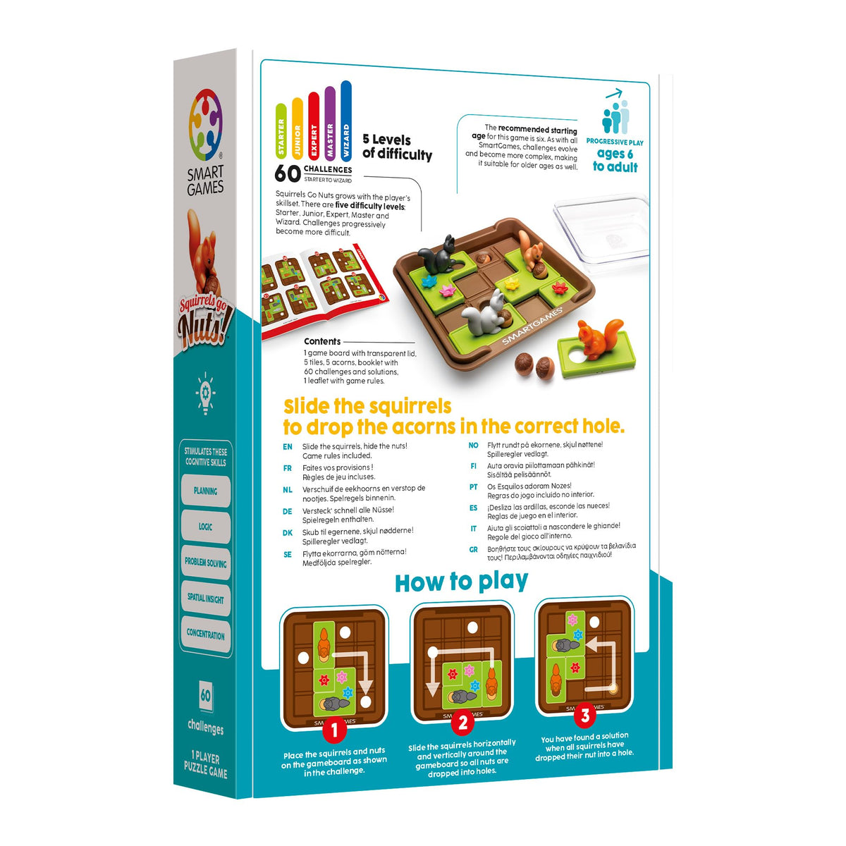 SmartGames Squirrels Go Nuts Sliding Puzzle Game - 60 Challenges - Ages 36 Months–6 Years