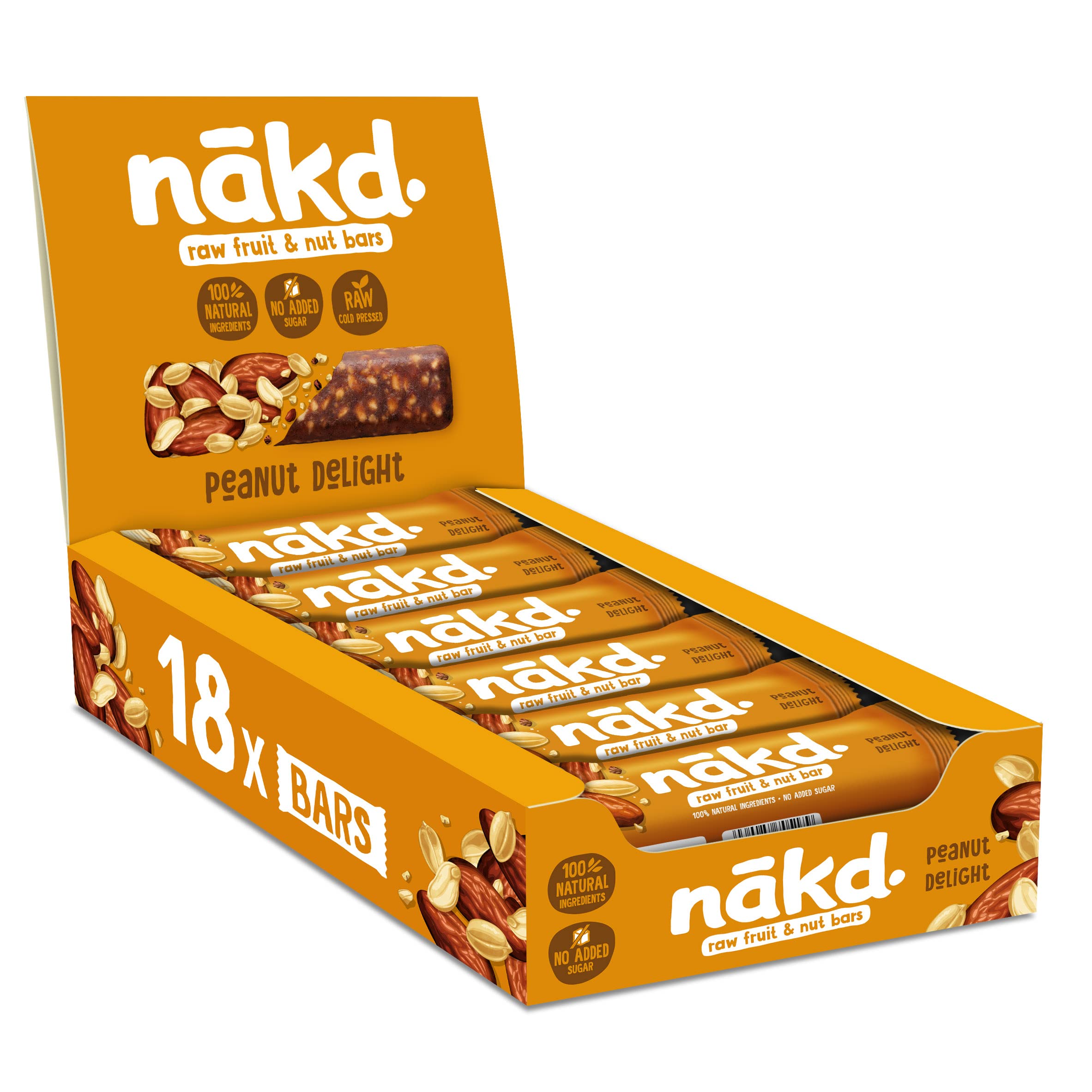 Nakd Peanut Delight Natural Fruit & Nut Bars - Vegan, Gluten Free, No Added Sugar - 35g x 18 Bars