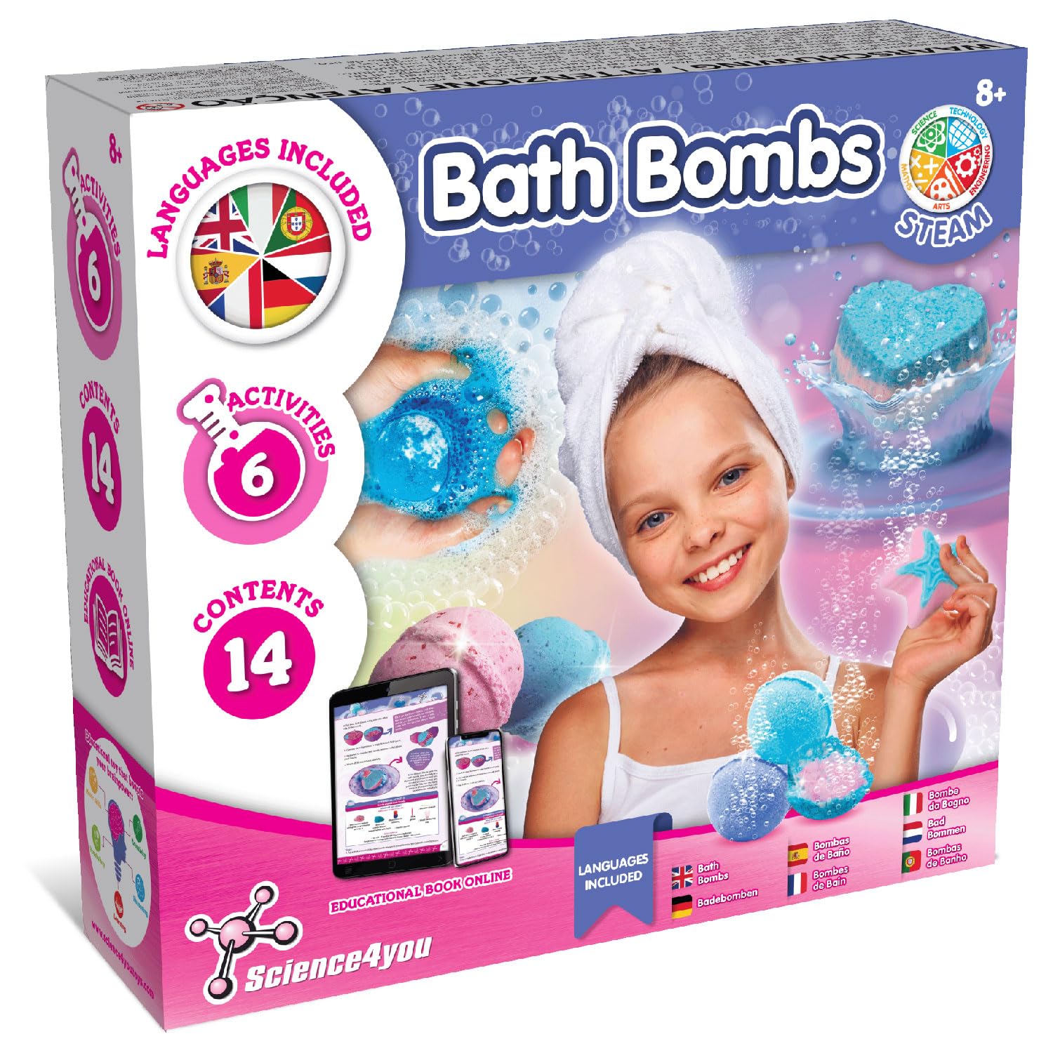 Science4you Bath Bombs for Kids +8 – Make Your Own Bath Bombs, Educational Science Kit with 14 Contents