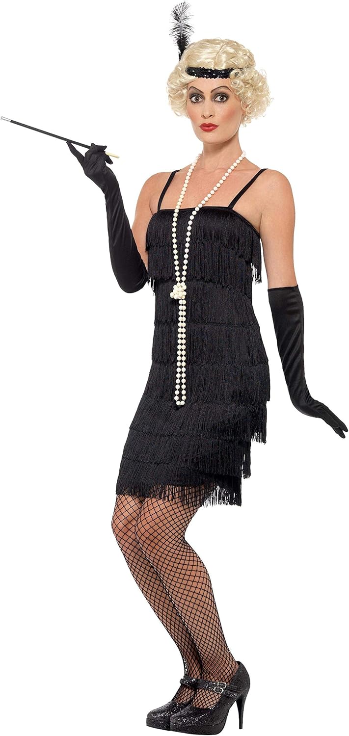 Smiffys 1920s Flapper Girl Costume - Short Dress, Headband & Gloves, Black, UK Size 08-10 4