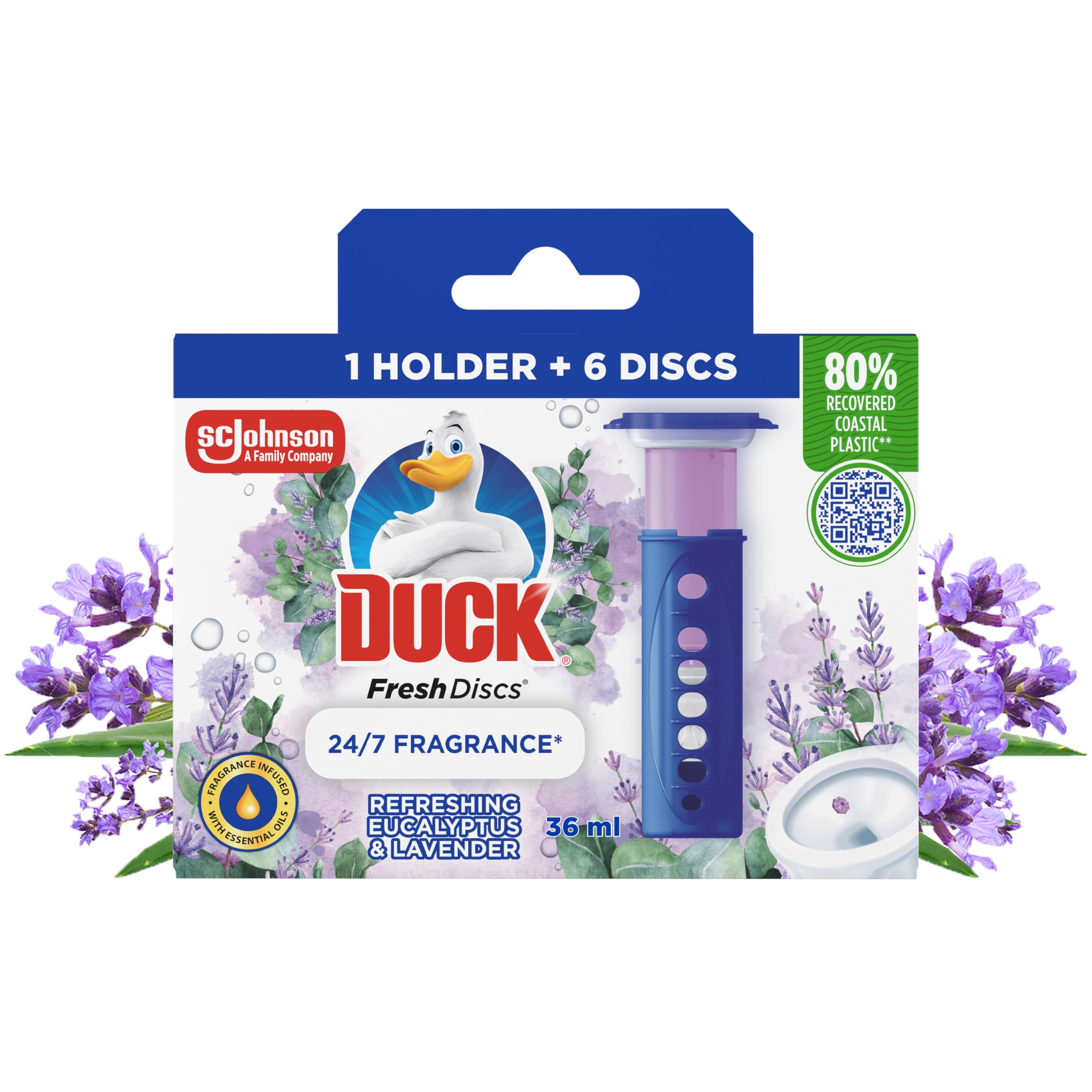 DUCK Fresh Discs Toilet Cleaner Starter Kit - Lavender & Eucalyptus | 5 Pack (180ml Total)