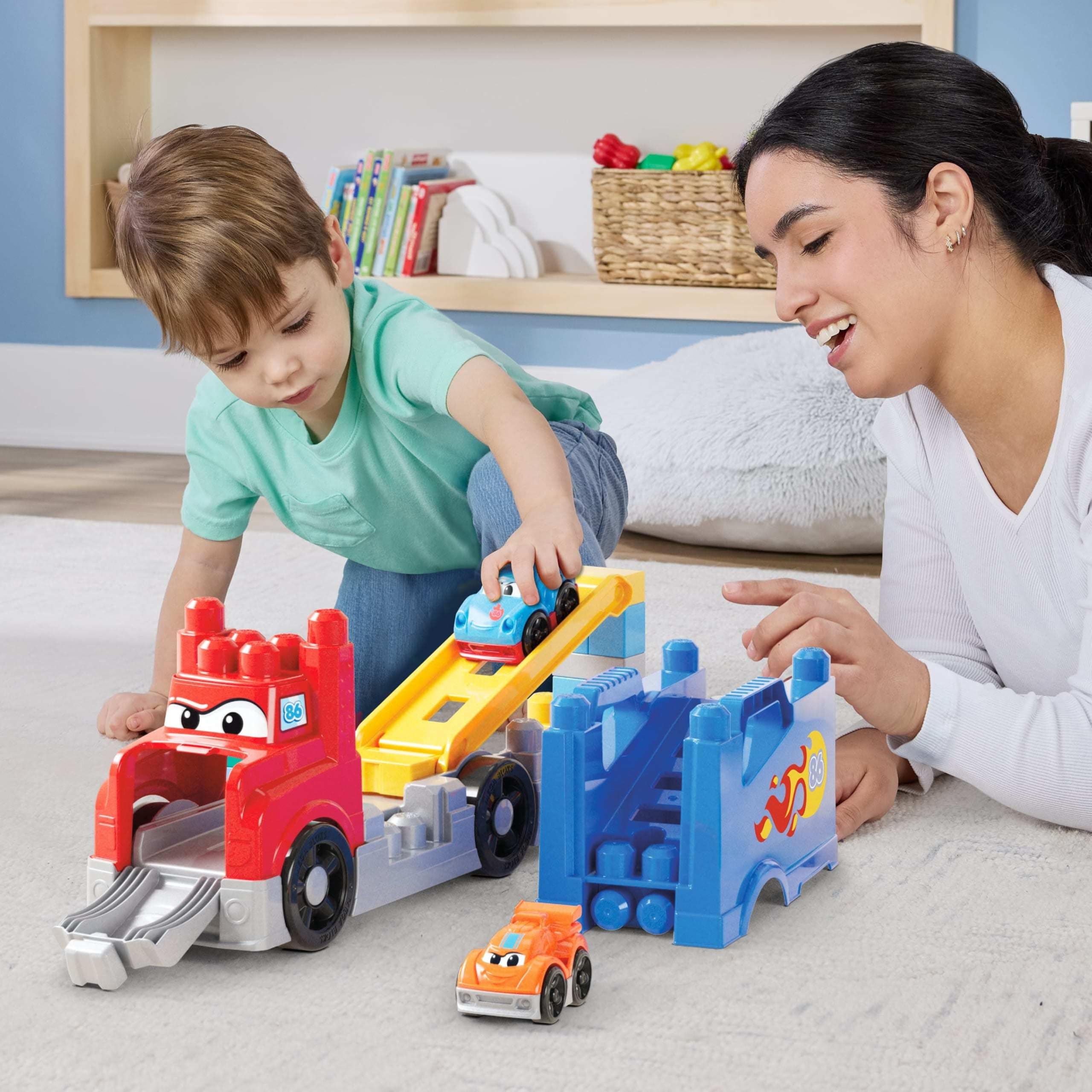 MEGA BLOKS First Builders Build & Race Rig - 19-Piece Toddler Building Set with Race Cars 3