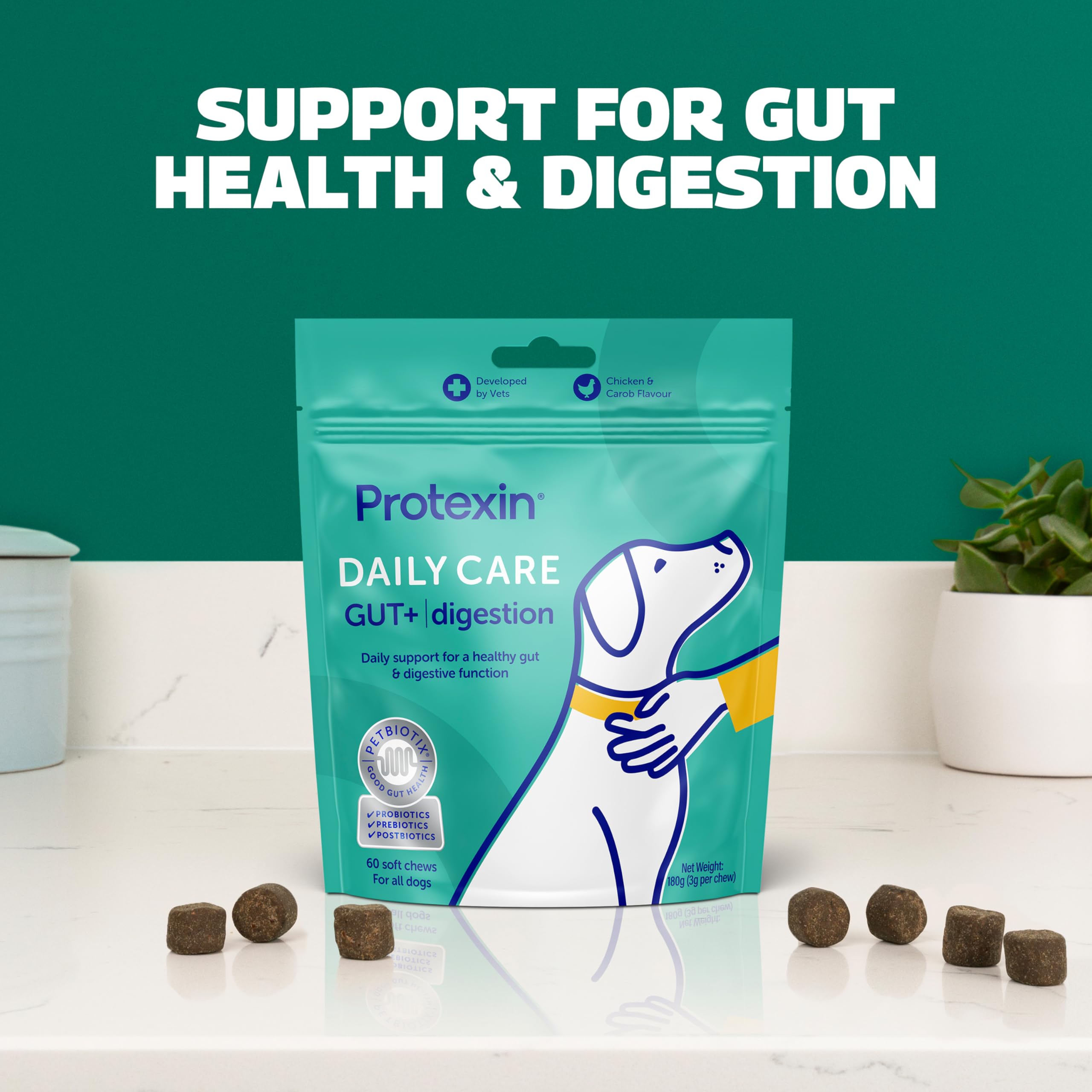 Protexin Daily Chews - High-Fibre Digestive Supplement for Dogs | Probiotics & Prebiotics