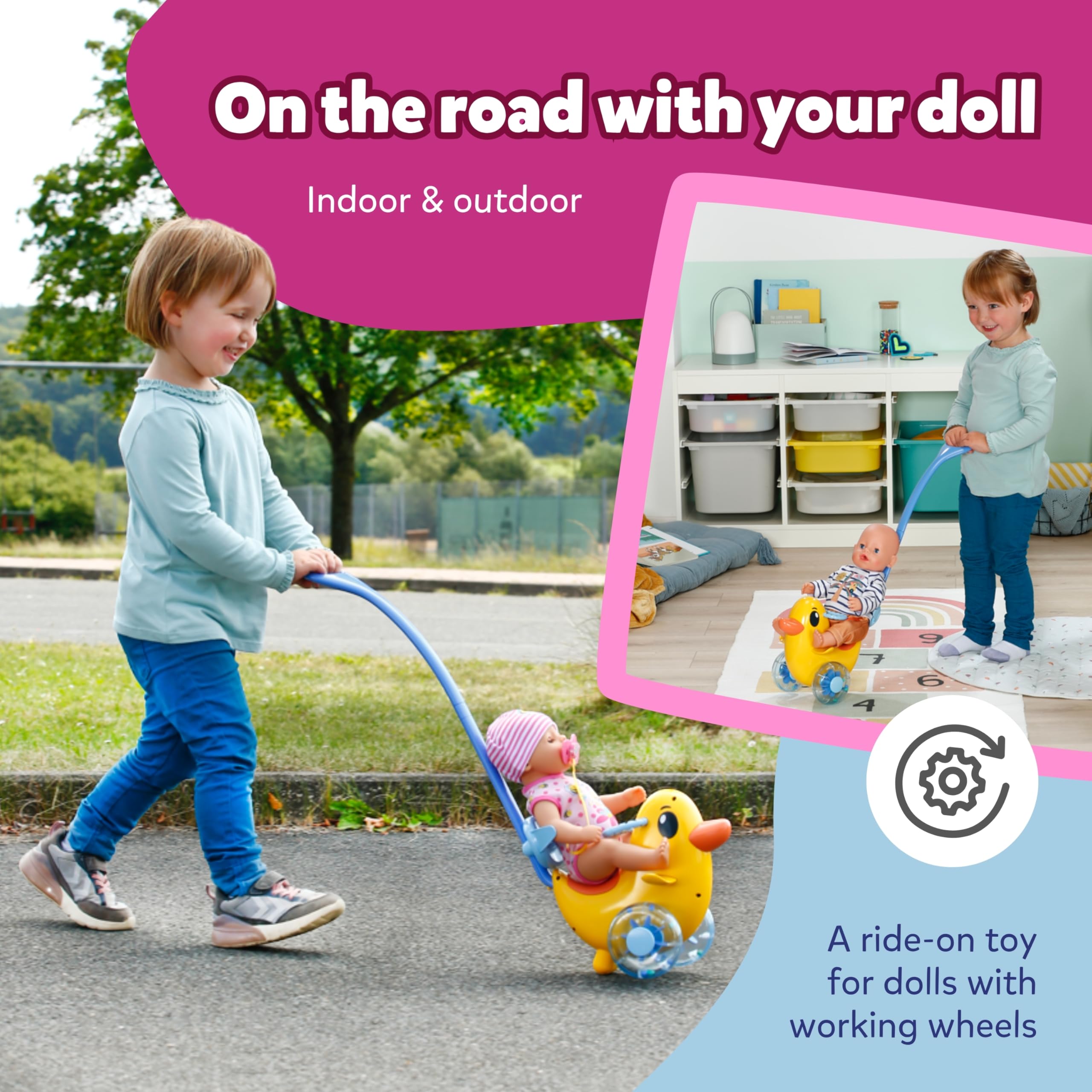 BABY born Push-Along Berta Doll Ride-On Toy | Adjustable Handlebar | Rattling Wheels | For 36cm & 43cm Dolls 2