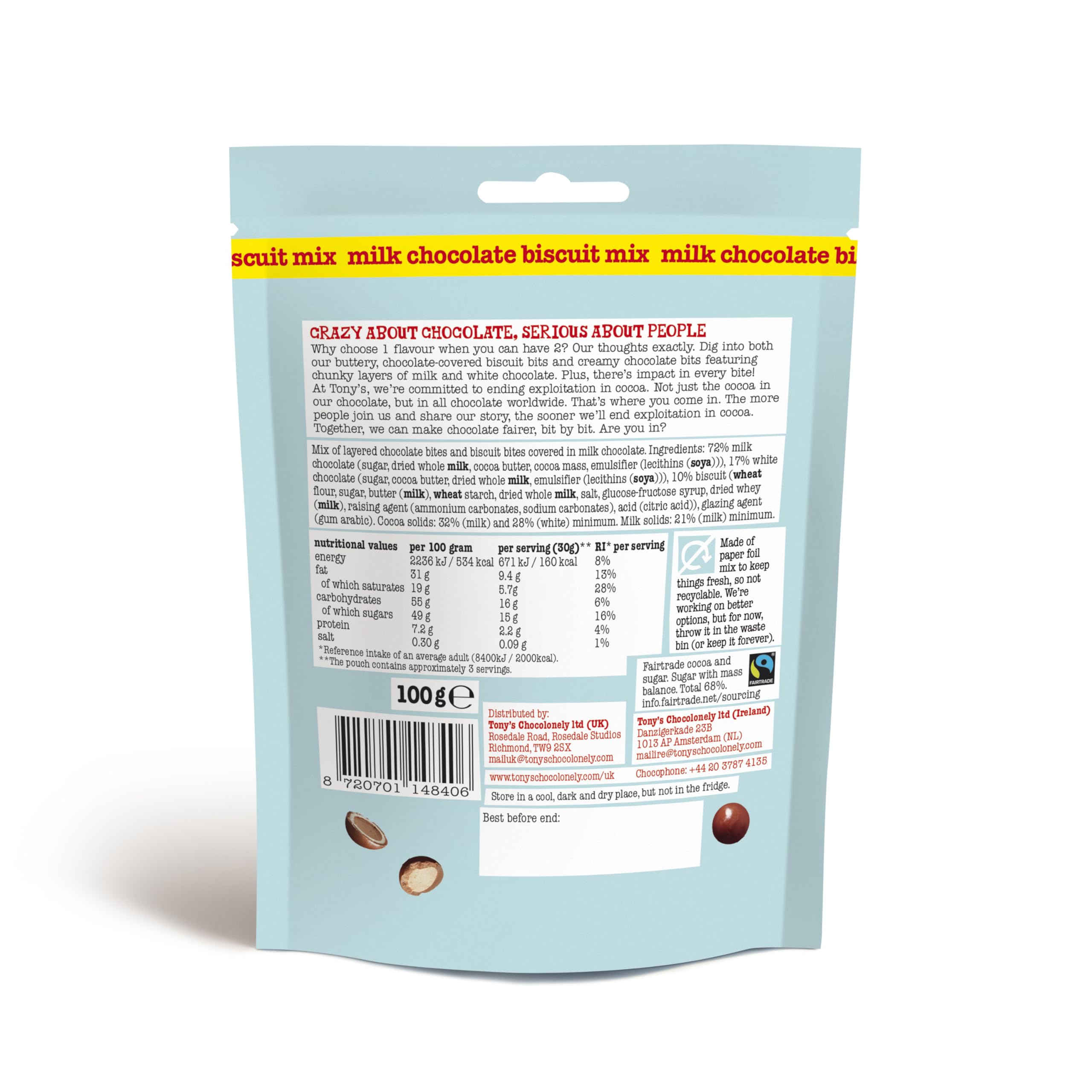 Tony's Chocolonely Littl’ Bits Chocolate Mix Balls - Mini Milk & White Chocolate with Biscuit 6