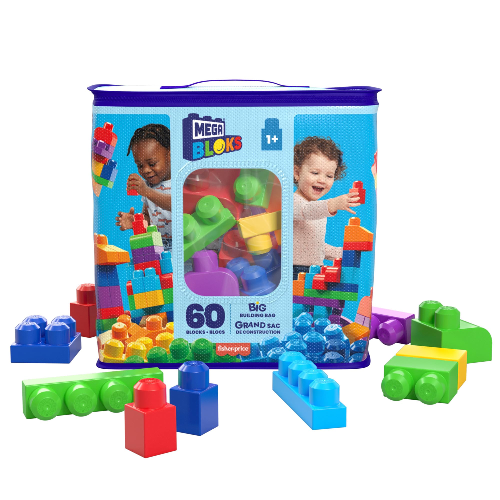 Mega Bloks First Builders Big Building Bag Playset - 60-Piece Building Set for Toddlers 1+