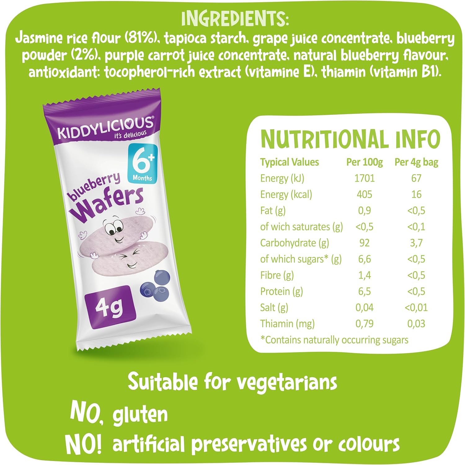 Kiddylicious - Blueberry Rice Wafers Gluten & Dairy Free Baby Snack 7
