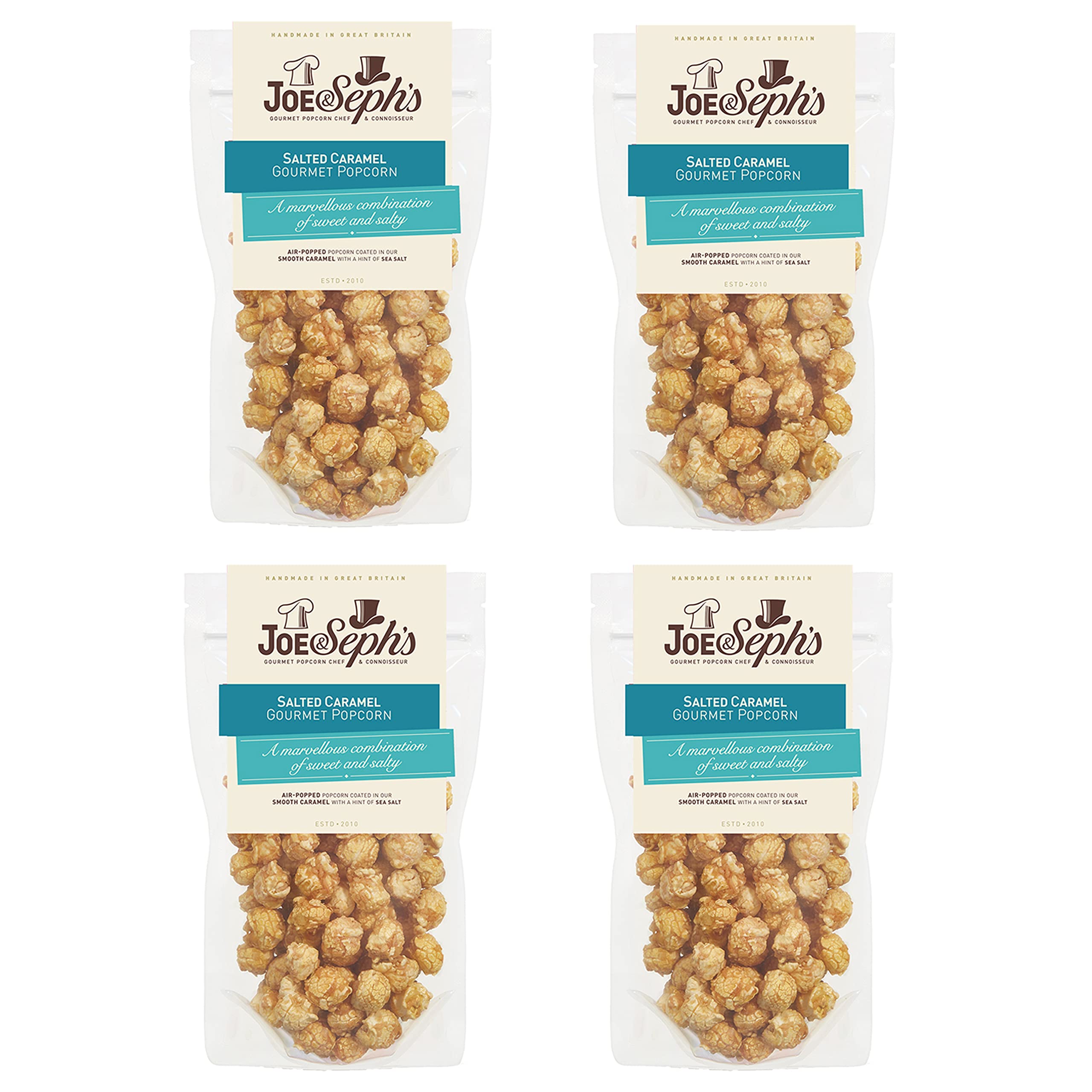 Joe & Seph's Salted Caramel Popcorn (4x70g) - Gourmet Air-Popped Snack, 2 Star Great Taste Award Winner