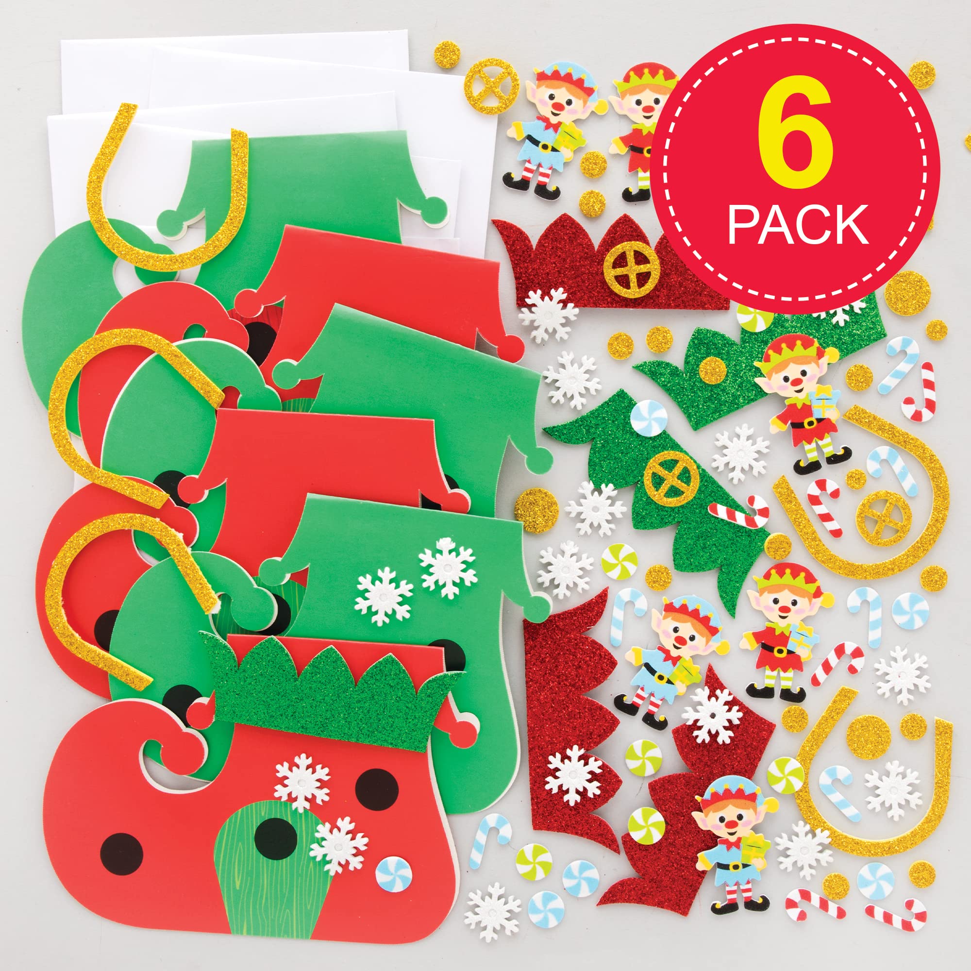 Baker Ross FE968 Christmas Elf Boot Card Kits - Pack of 6 Craft Kits for Kids 9