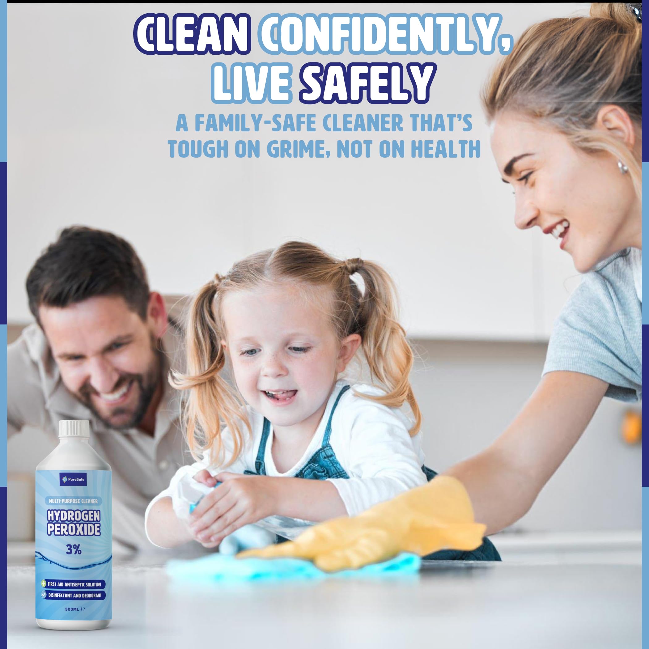 Pure Safe - Wasserstoffperoxid 3% Lösung 500ml – Mehrzweck-Desinfektionsreiniger 3