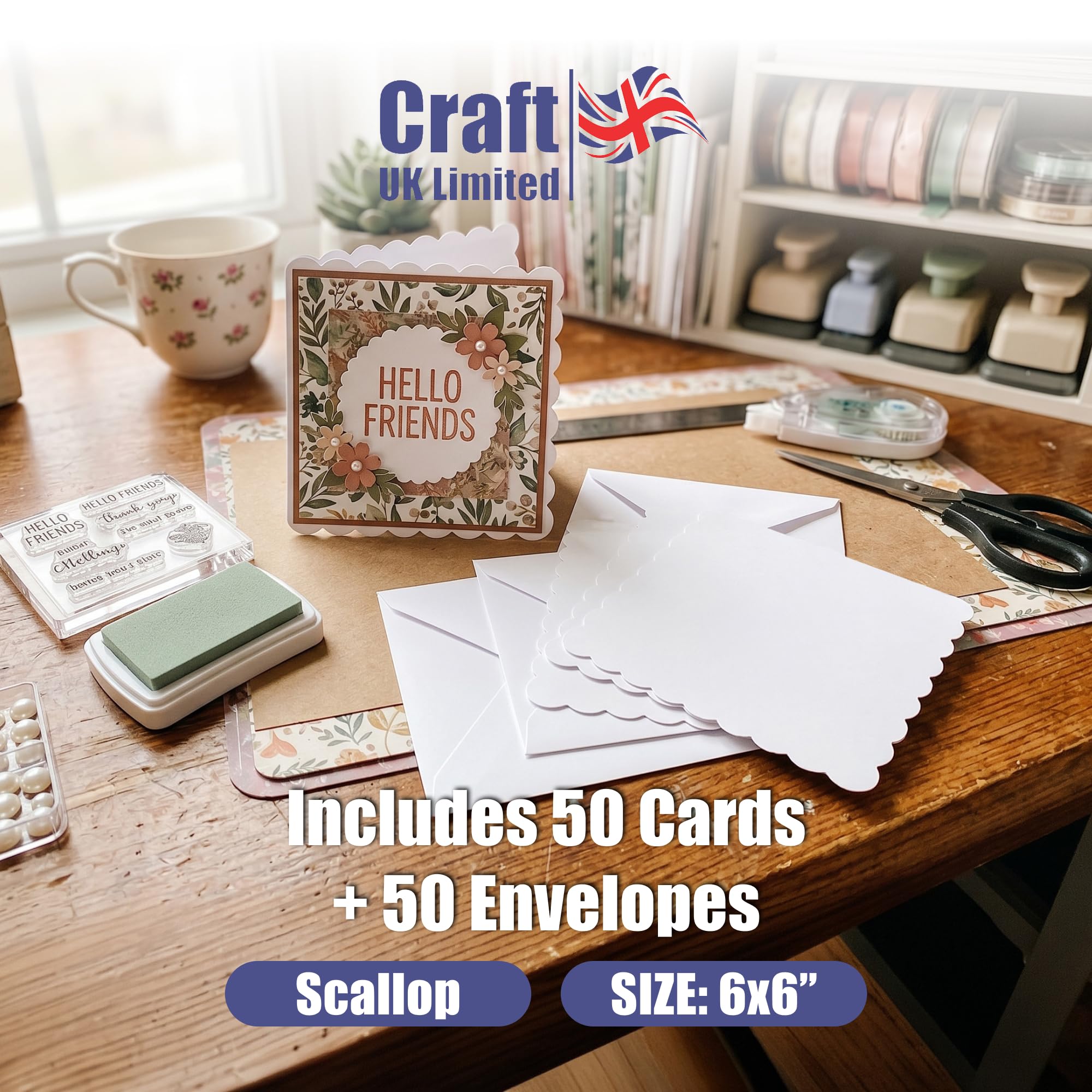 Craft UK Limited White Scalloped Cards & Envelopes - 50 Pack | 6 x 6 Inch | Paper 3