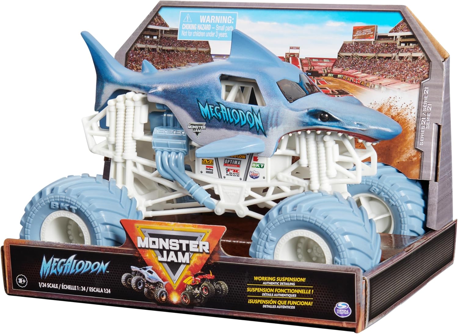 Monster Jam 1:24 Scale Die-Cast Megalodon Truck - Official BKT Tyres & Working Suspension 7