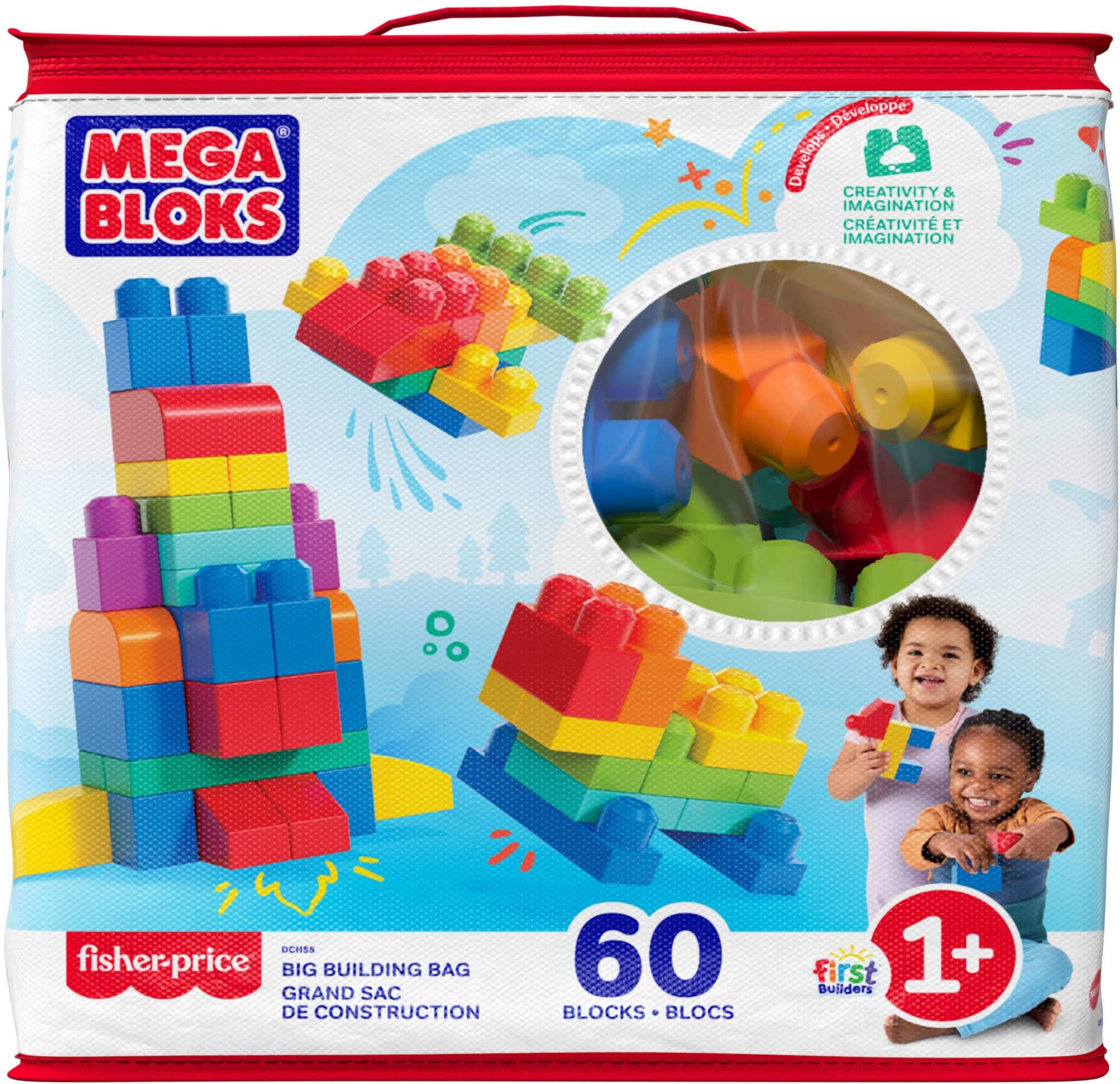 Mega Bloks First Builders Big Building Bag Playset - 60-Piece Building Set for Toddlers 1+ 12