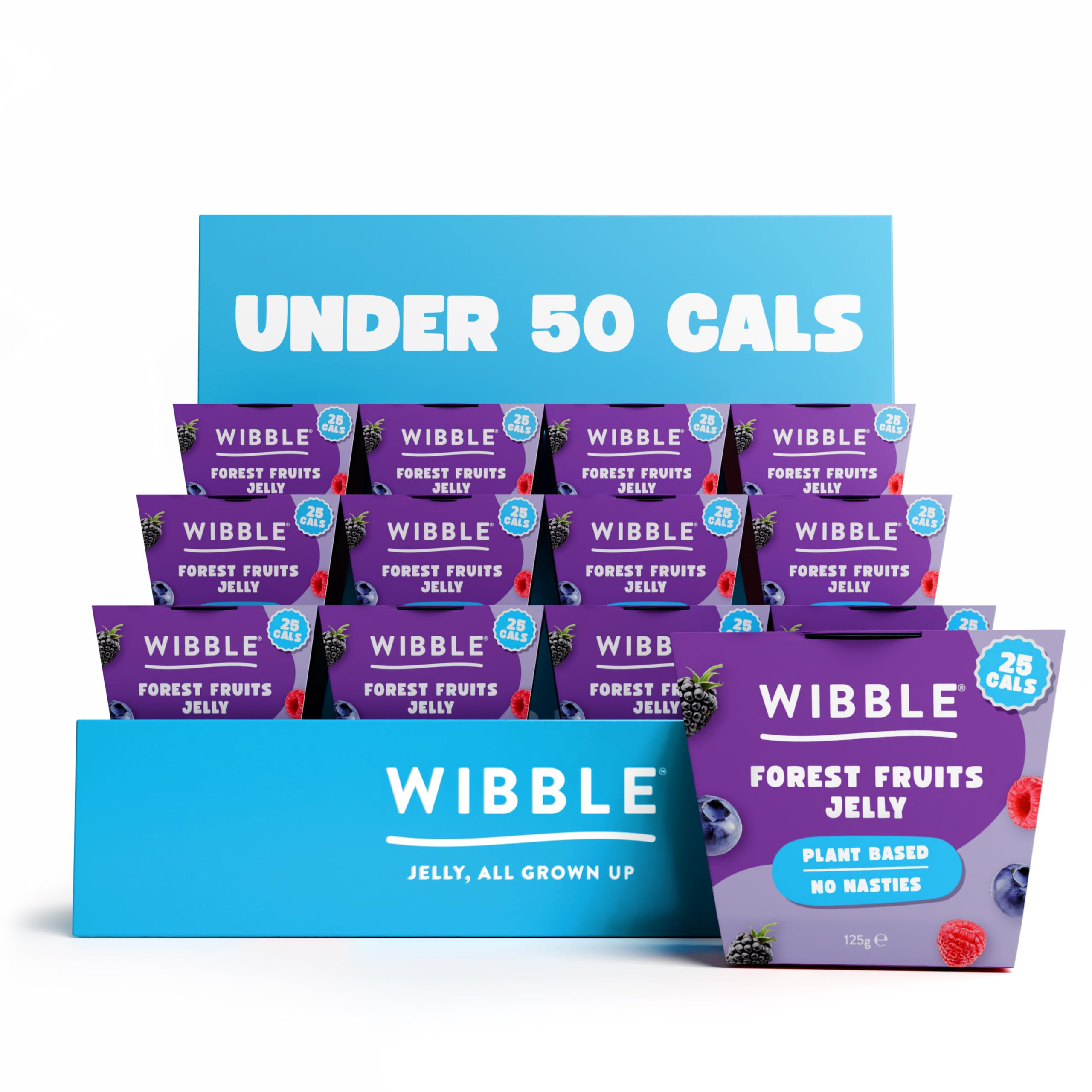 Wibble Jelly Pots, Forest Fruits, 12 Pack, Plant Based, 25 Calories, Low Sugar
