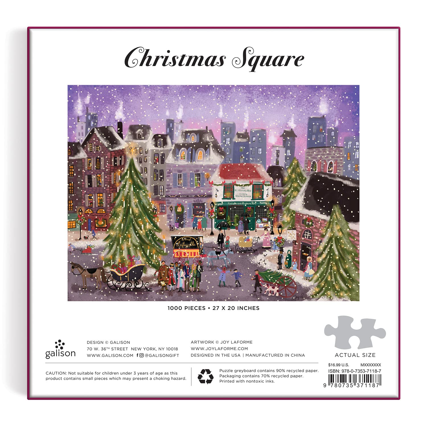 Galison The Christmas Square 1000 Piece Jigsaw Puzzle - Holiday Village Art by Joy Laforme 12