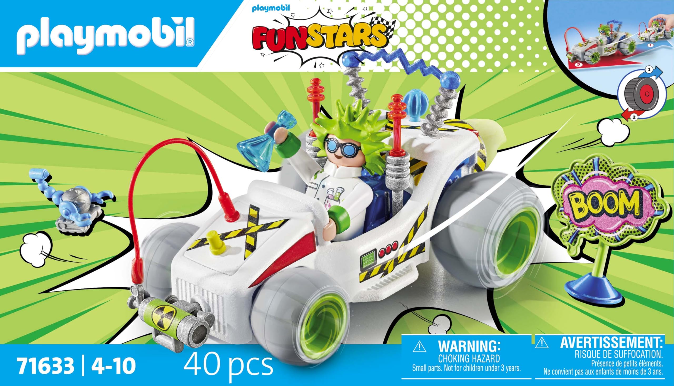 Playmobil 71633 Funstars: Racing Professor Playset with Retractable Motor Kart - Ages 4+ 5