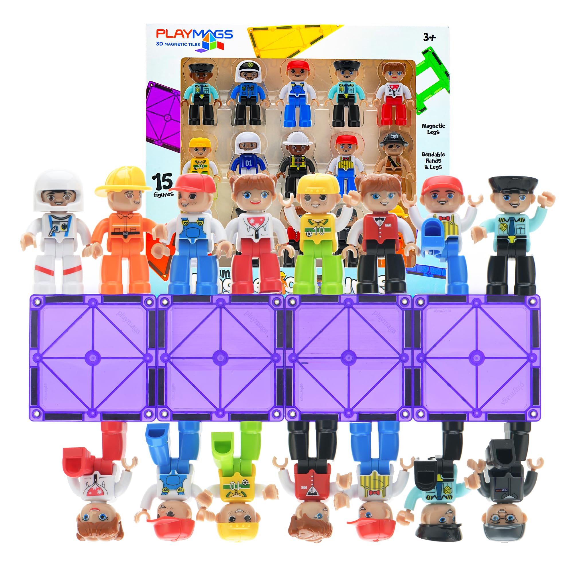 Playmags Large Magnetic Figures Community Set of 15 Pieces - 3 Inch Magnetic People for Kids 4