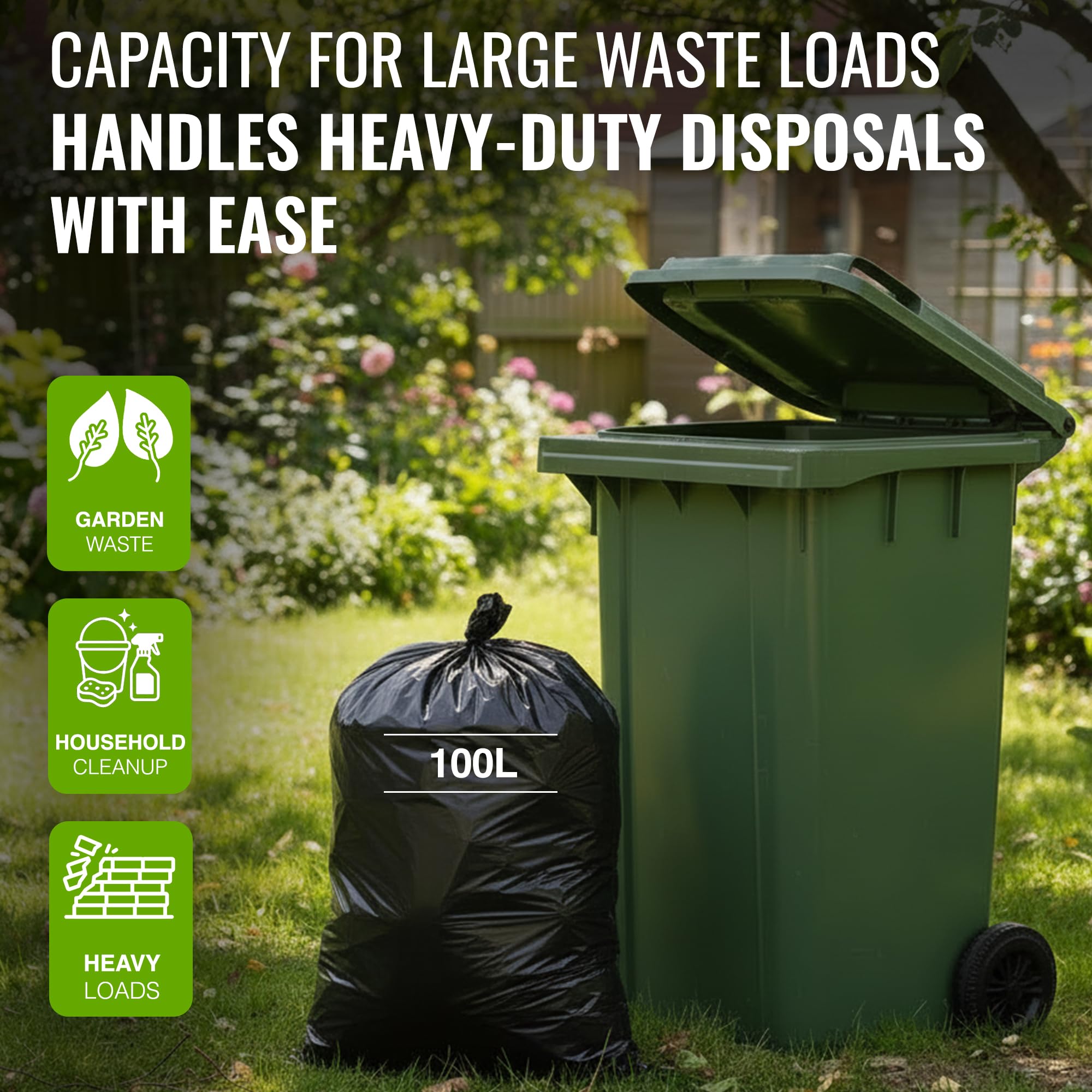EcoBag 50 Pack Everyday Refuse Sacks - 100L Capacity | Heavy Duty & Leak Resistant 4