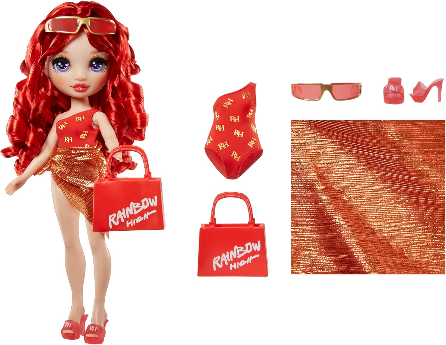 Rainbow High Swim & Style Ruby Doll - 28 cm Fashion Doll with Shimmery Wrap, Red Swimsuit & Accessories 5