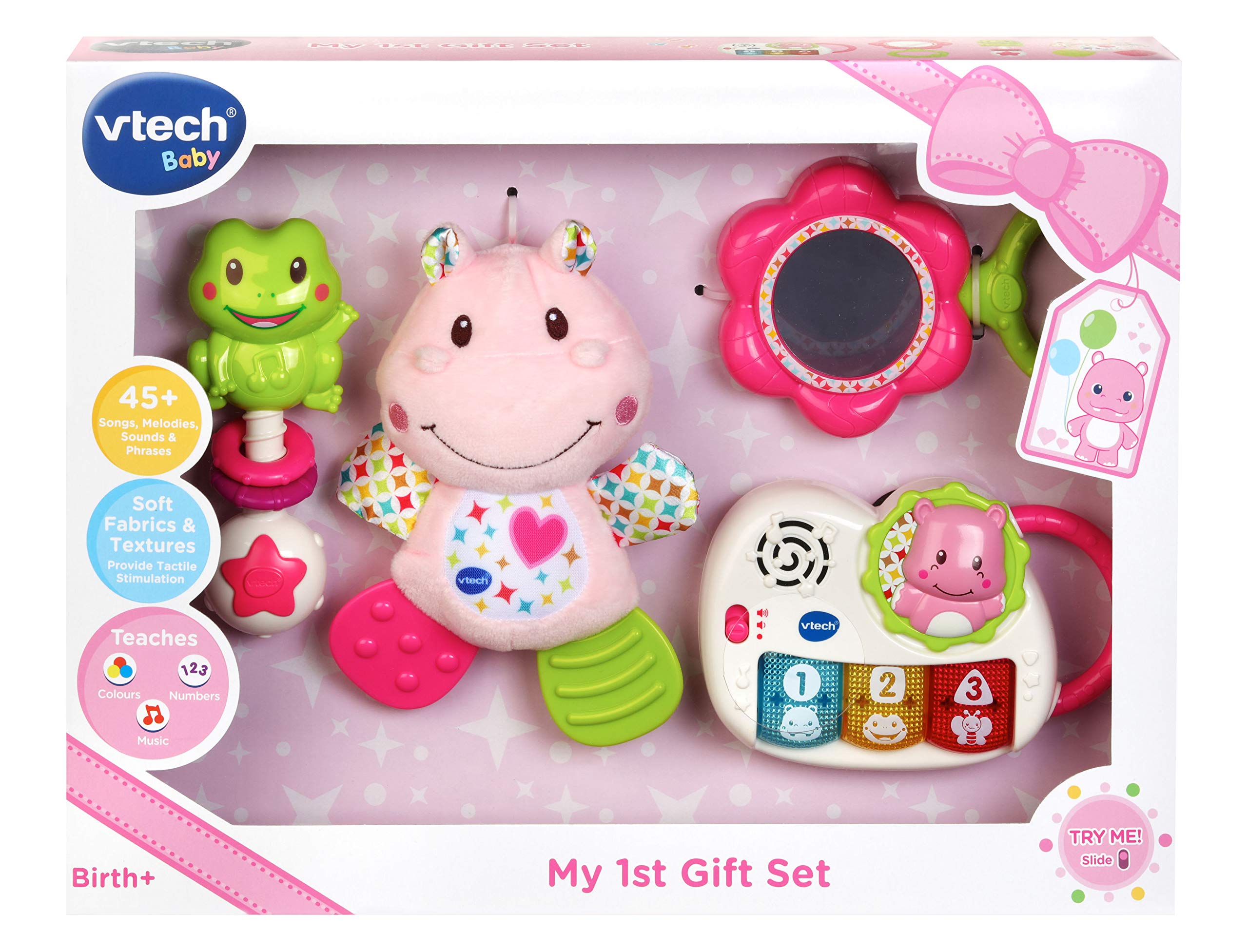 VTech My First Gift Set Newborn Baby Toys | Hippo Teether, Rattle, Mirror, Piano | Birth+