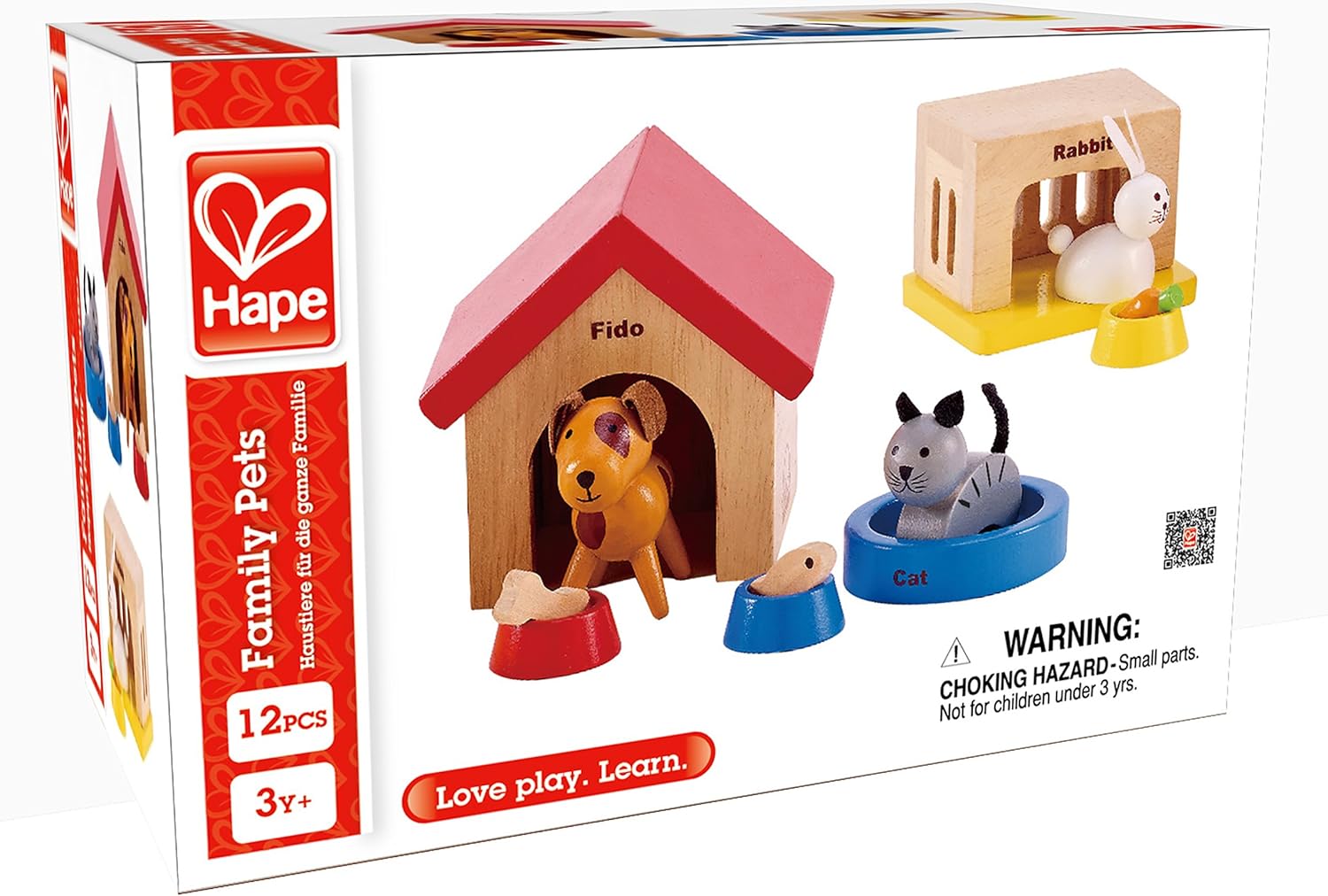 Hape Family Pets Wooden Playset - Dog, Cat, Bunny with Homes & Food Bowls for 3+ Years 5