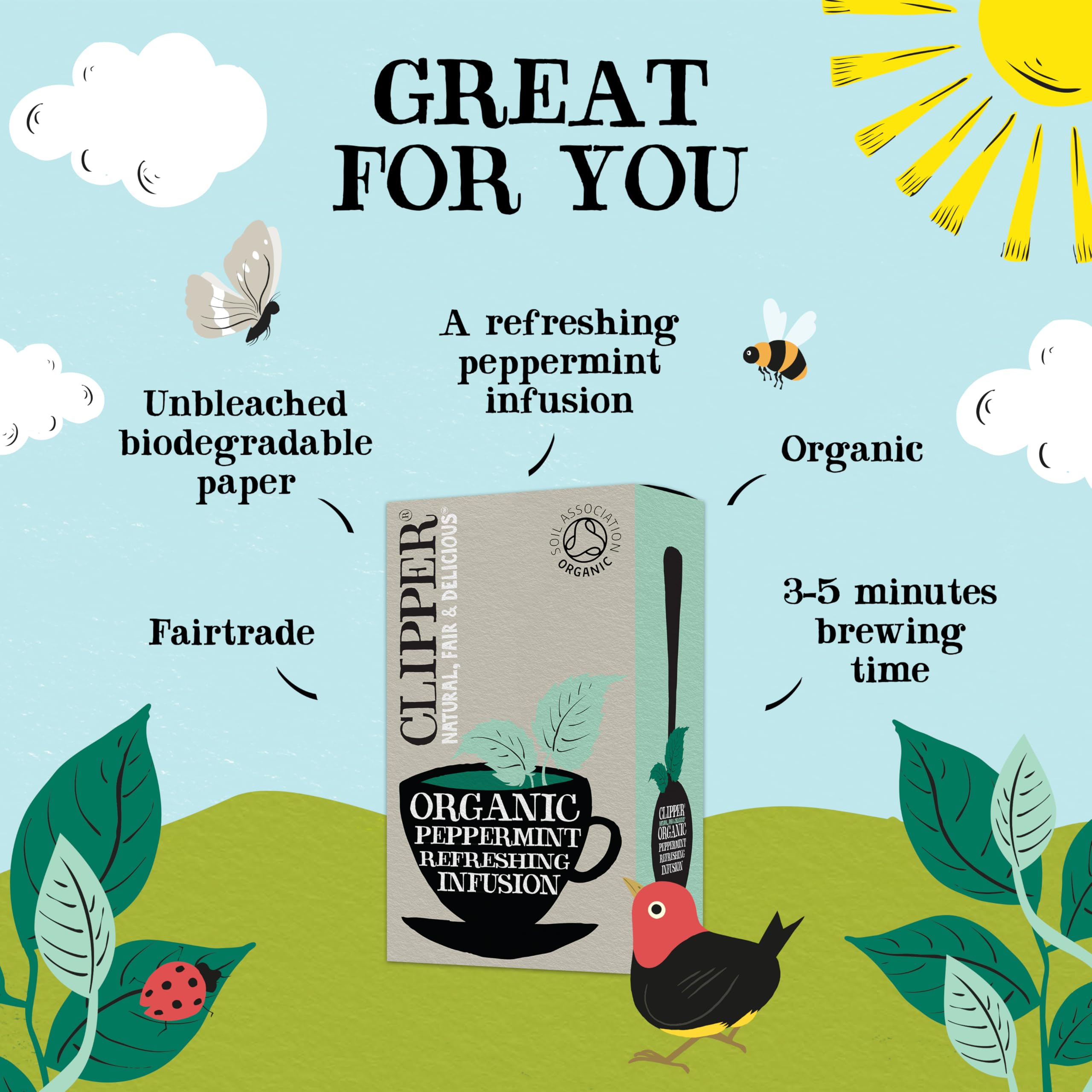 Clipper Organic Peppermint Tea Bags - 120 Count (6x20) | Caffeine Free | Plastic-Free Bags