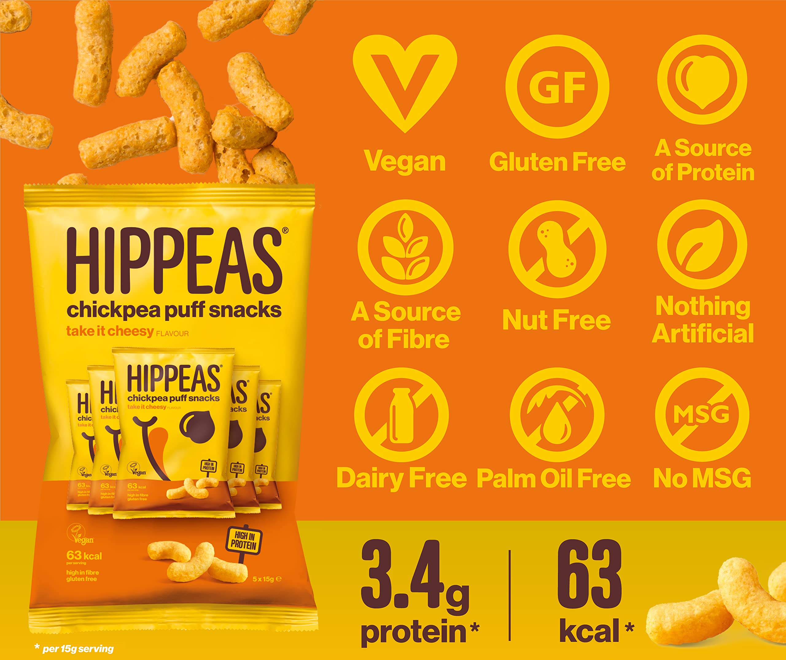 Hippeas Take It Cheesy Chickpea Puffs Vegan Crisps Multipack | 25 x 15g 5