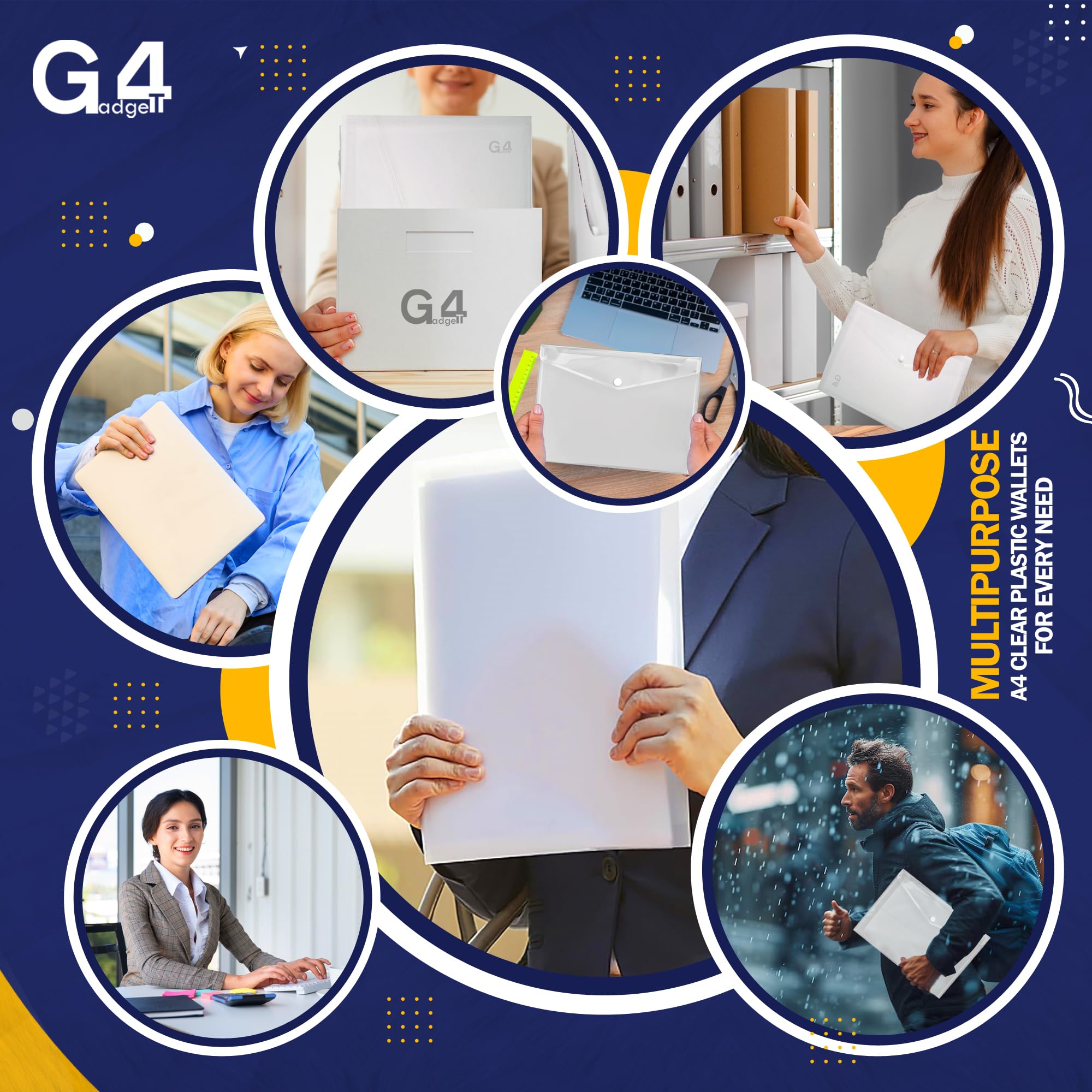 G4GADGET A4 Clear Plastic Wallets - Pack of 5, Popper Closure, 50 Sheet Capacity 8