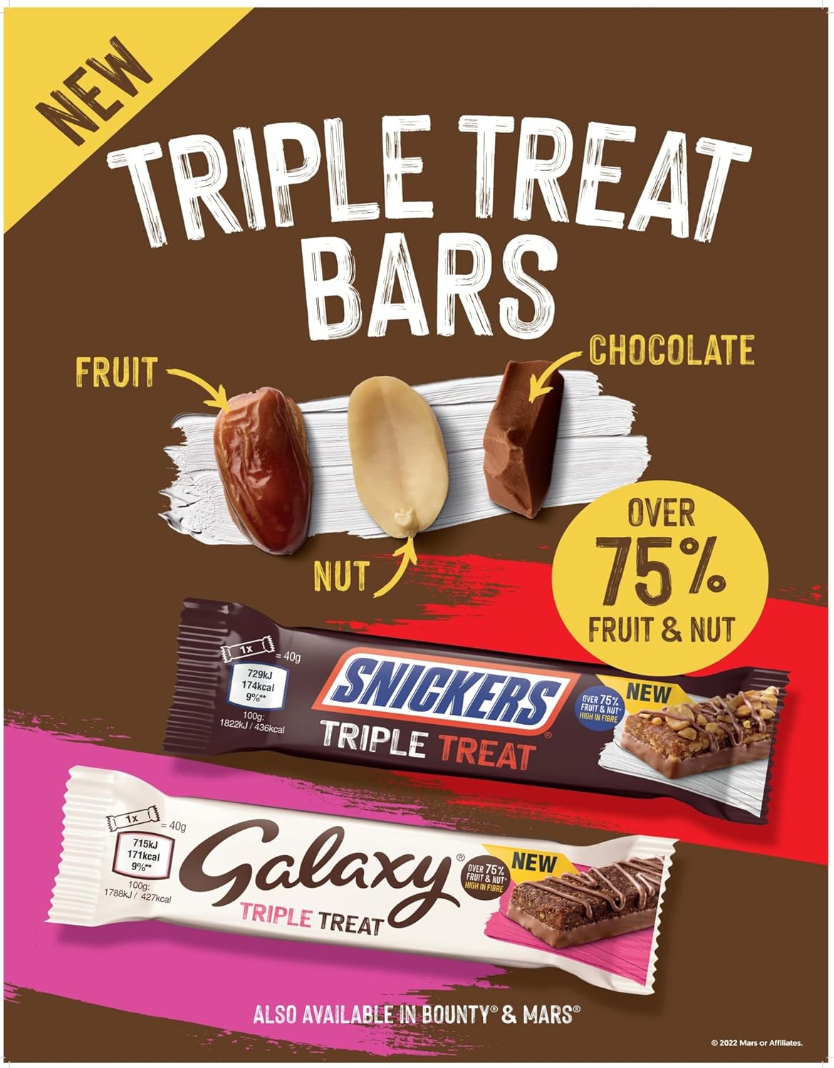 Bounty Triple Treat Fruit & Nut Chocolate Bars, Milk Chocolate Snacks with Dates, Raisins & Peanuts, 18-Pack 5